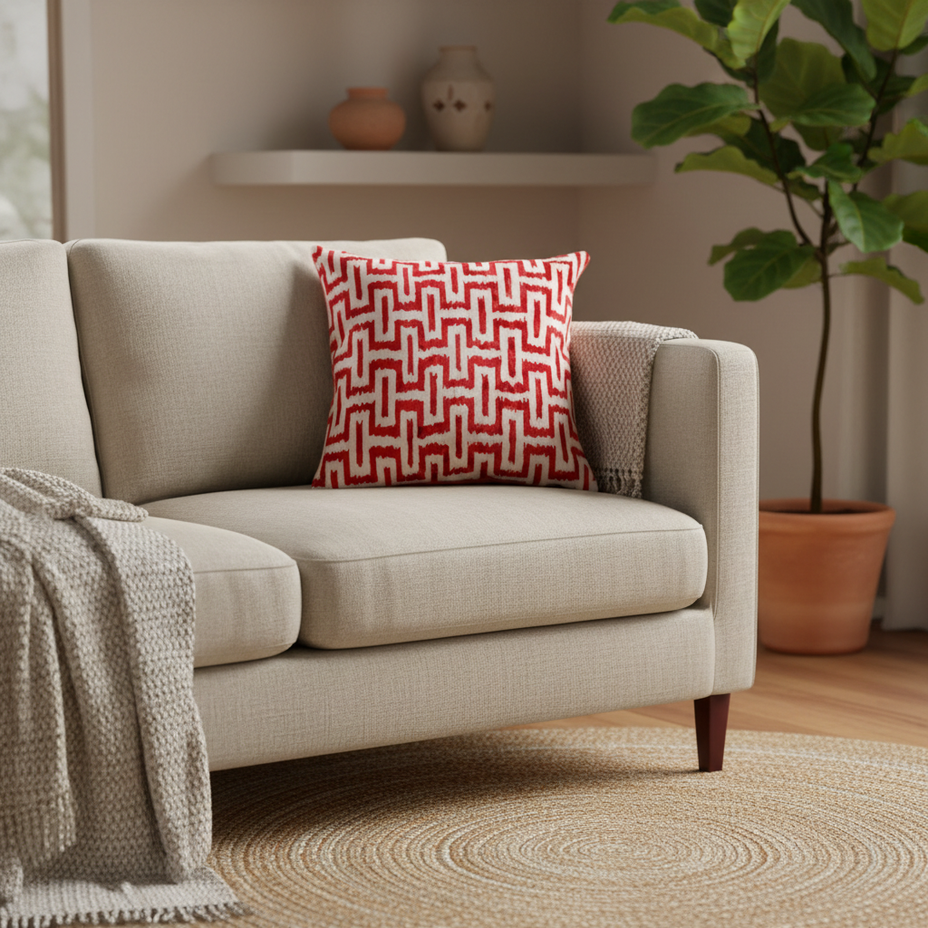 Silk Velvet Ikat Cushion – Off White /Burgandy