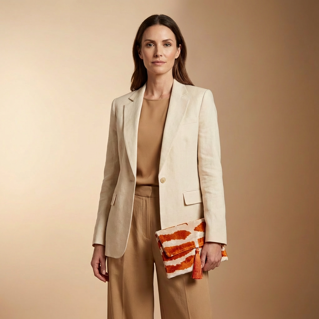Silk Velvet Ikat Clutch – Off White / Amber
