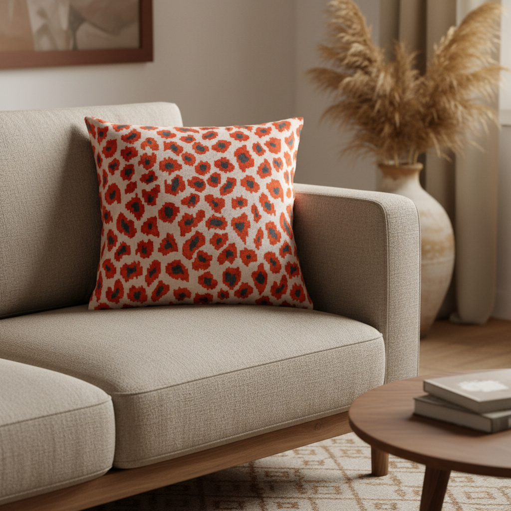 Silk Velvet Ikat Cushion – Off White/Red/Midnight Indigo
