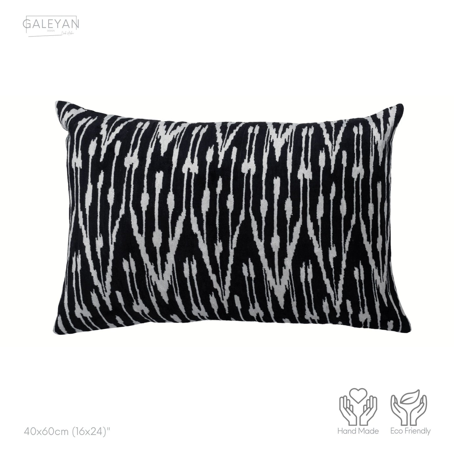 Luxury handmade ikat velvet pillow cover White & Black