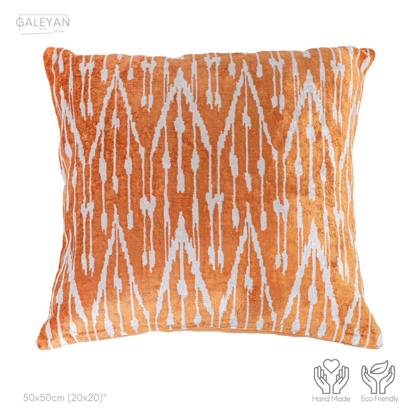 Luxury handmade ikat velvet pillow cover Off White & Cinnamon