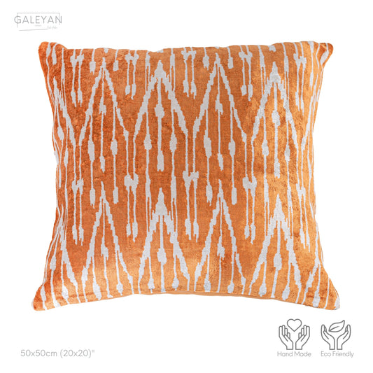 Luxury handmade ikat velvet pillow cover Off White & Cinnamon