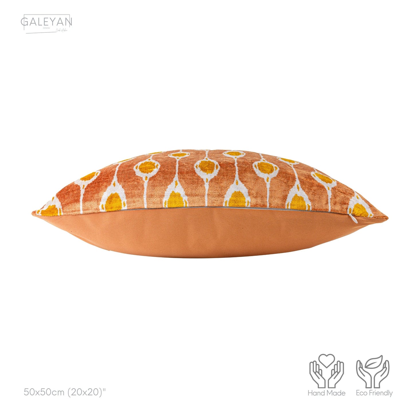 Luxury handmade ikat velvet pillow cover Off White & Cinnamon