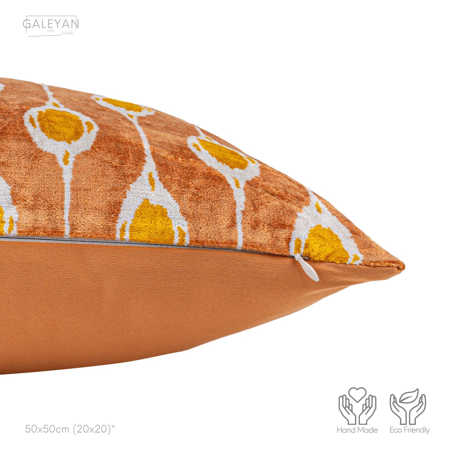 Luxury handmade ikat velvet pillow cover Off White & Cinnamon