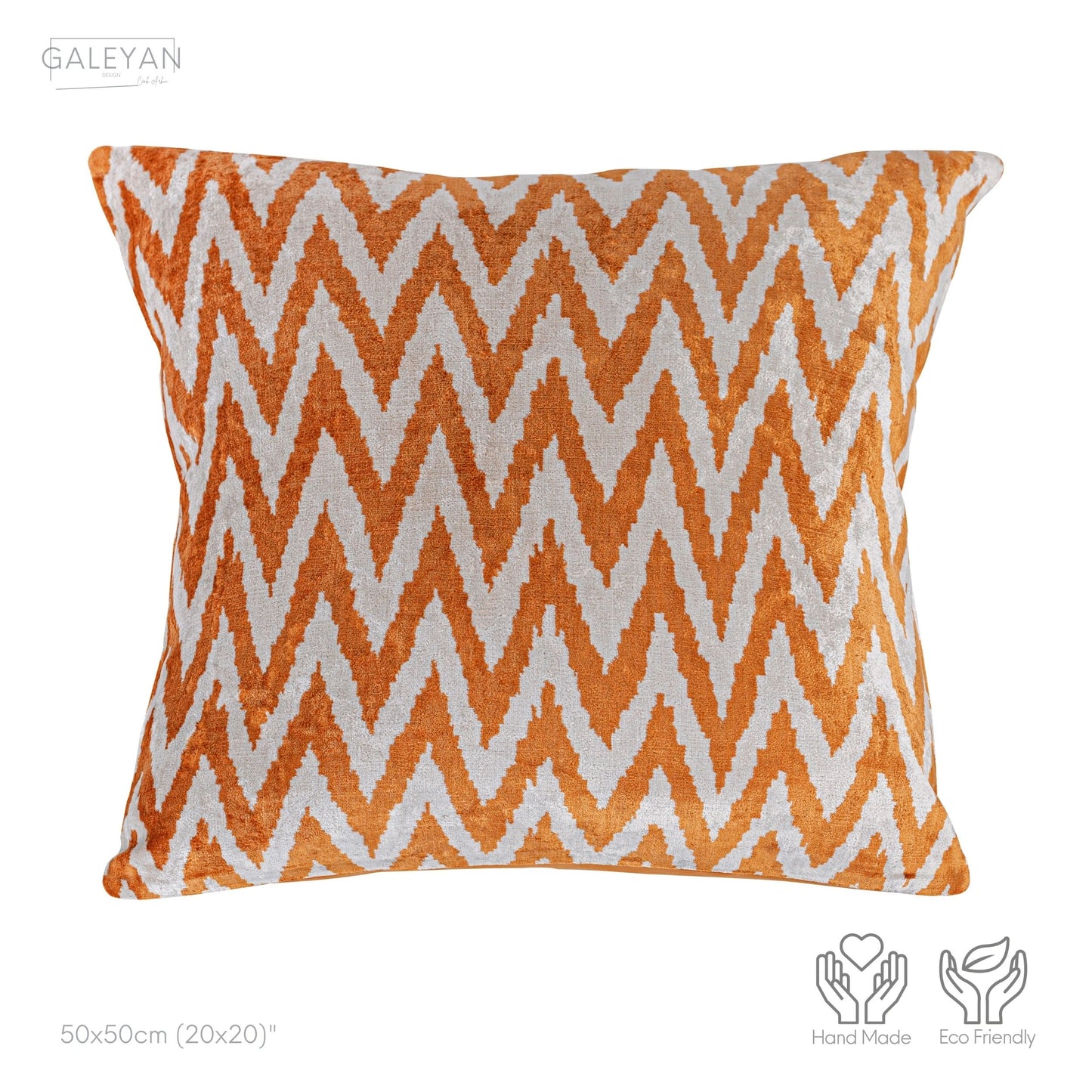 Luxury handmade ikat velvet pillow cover Off White & Cinnamon