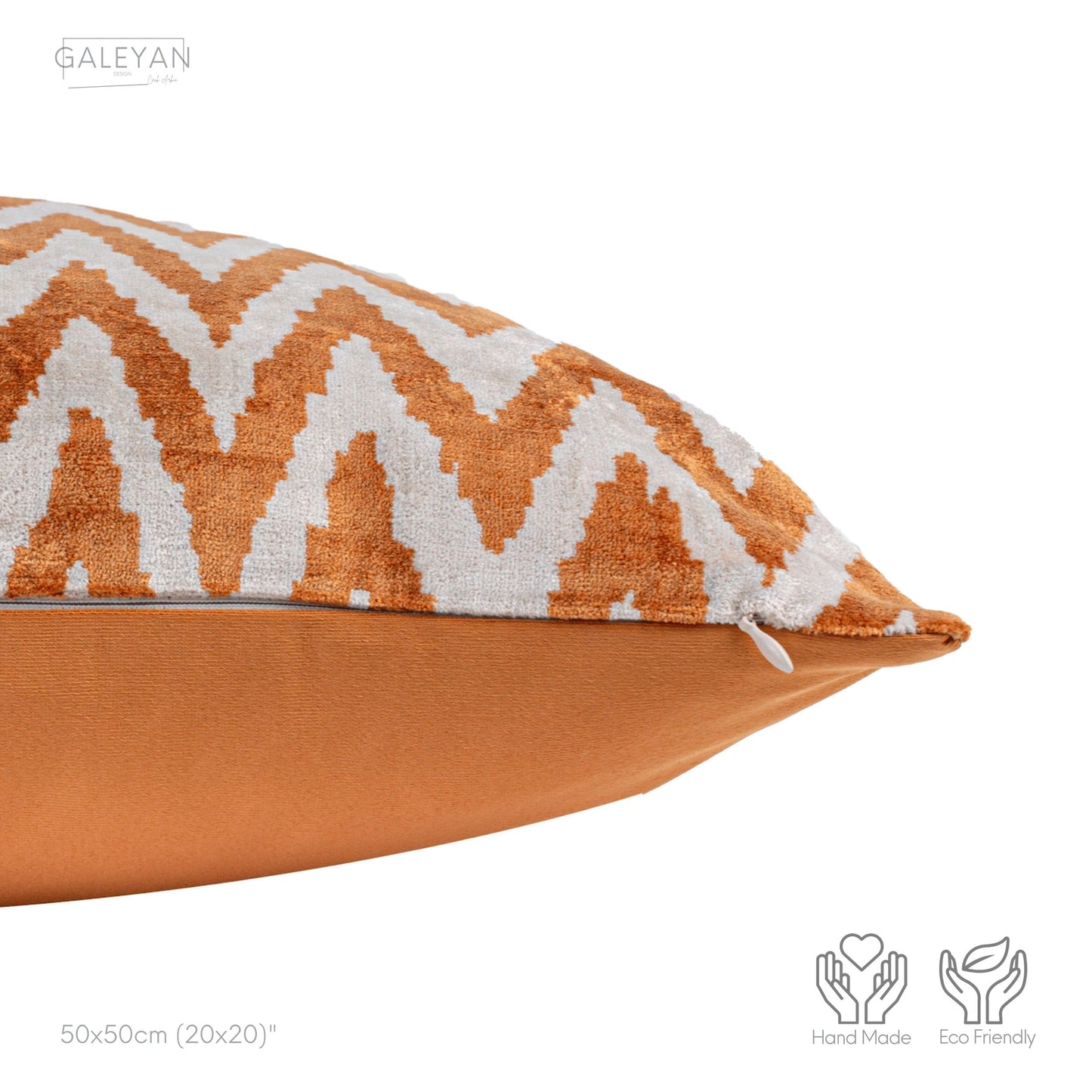 Luxury handmade ikat velvet pillow cover Off White & Cinnamon