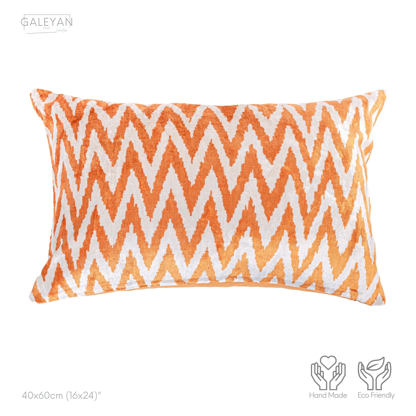 Luxury handmade ikat velvet pillow cover Off White & Cinnamon