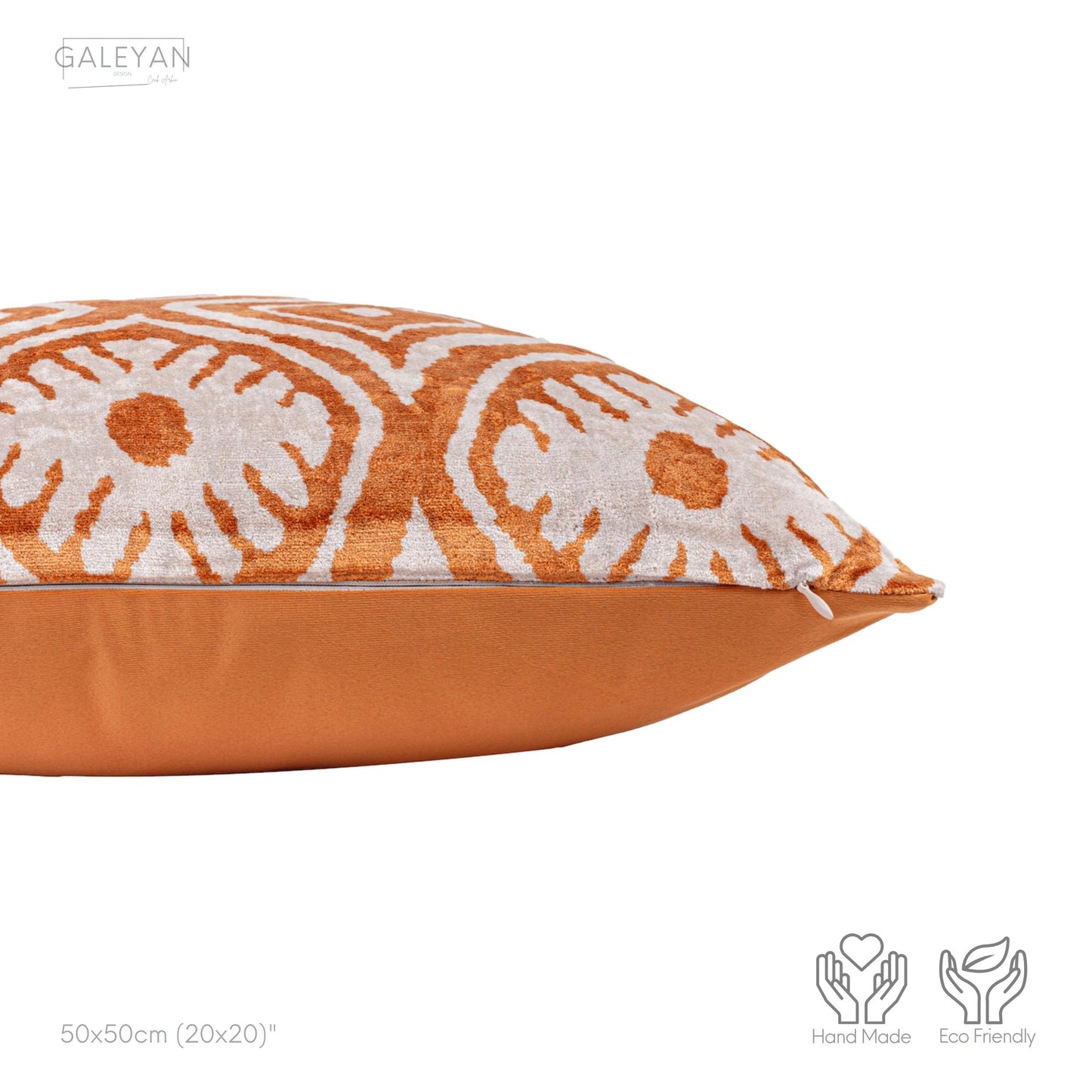 Luxury handmade ikat velvet pillow cover Off White & Cinnamon