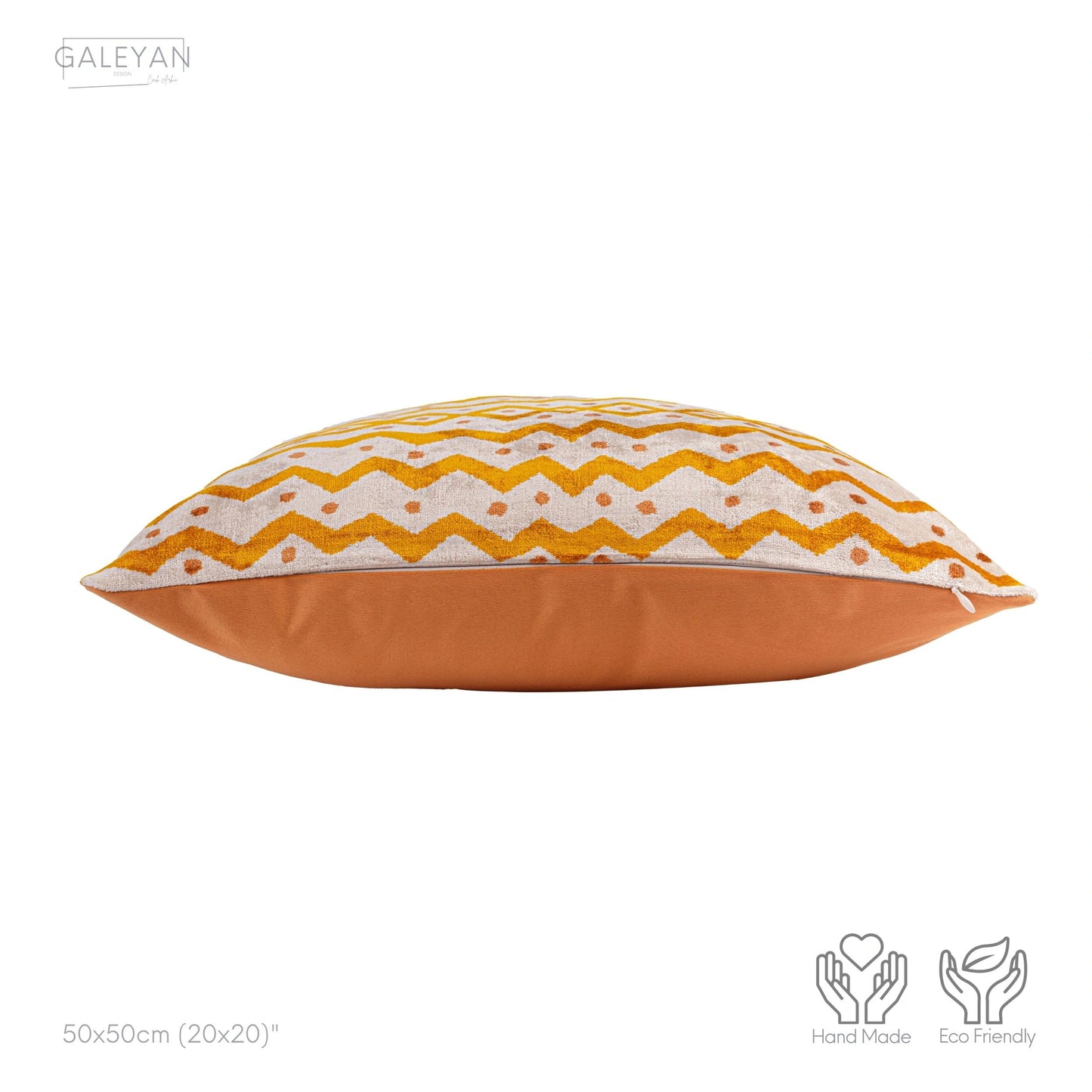 Luxury handmade ikat velvet pillow cover Off White & Cinnamon