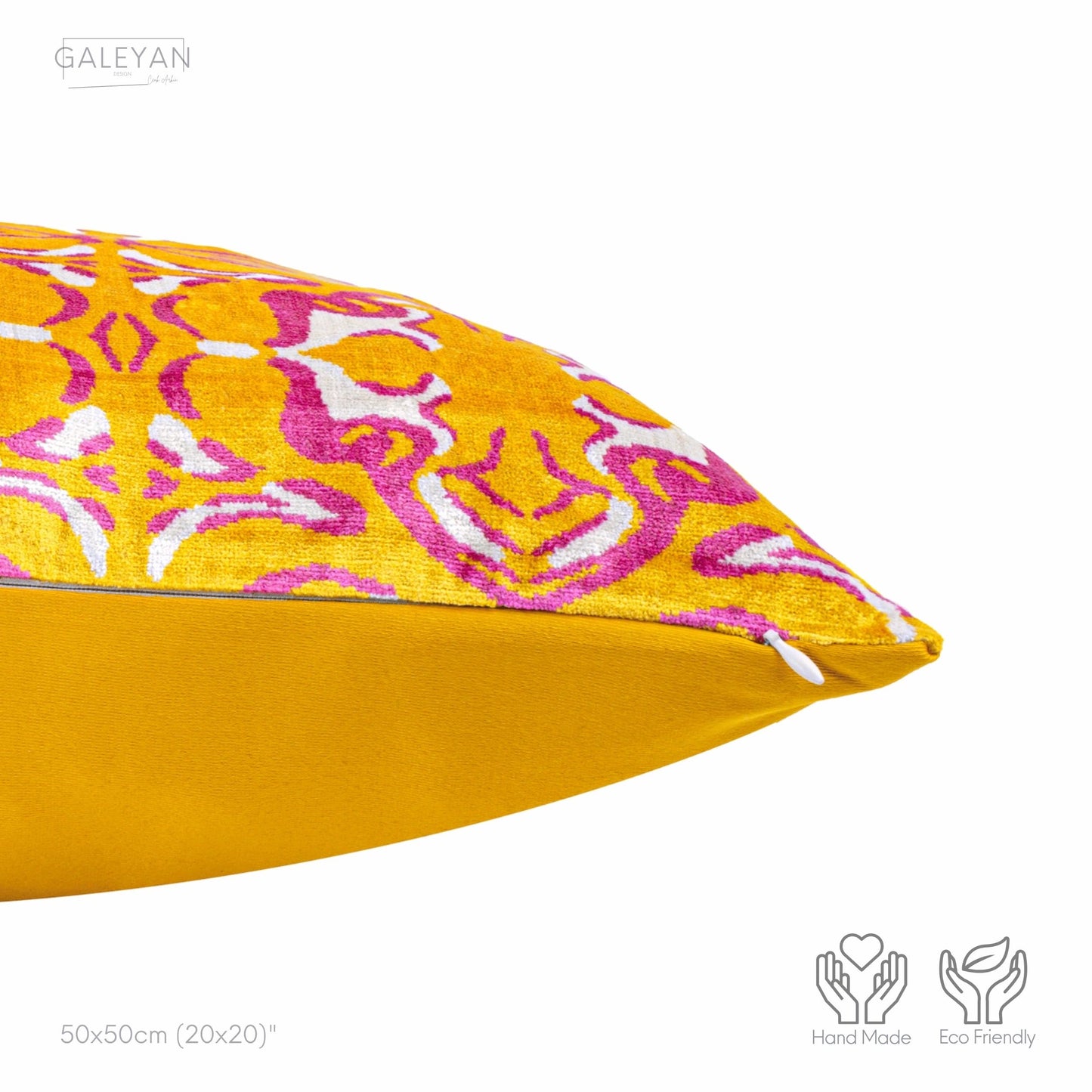 Luxury handmade ikat velvet pillow cover Yellow & Pink & White
