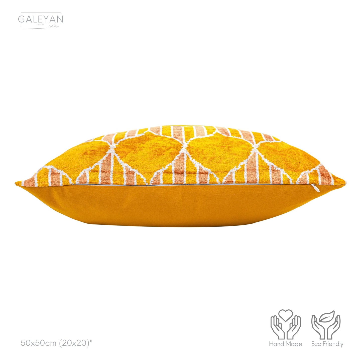 Luxury handmade ikat velvet pillow cover Yellow & Cinnamon & White
