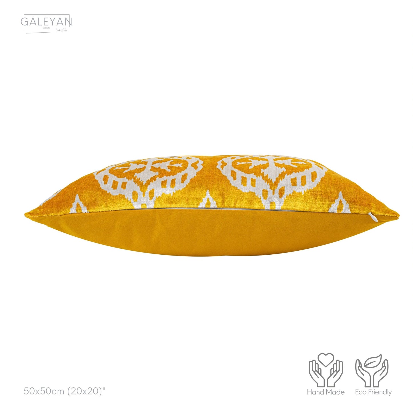 Luxury handmade ikat velvet pillow cover Yellow & White