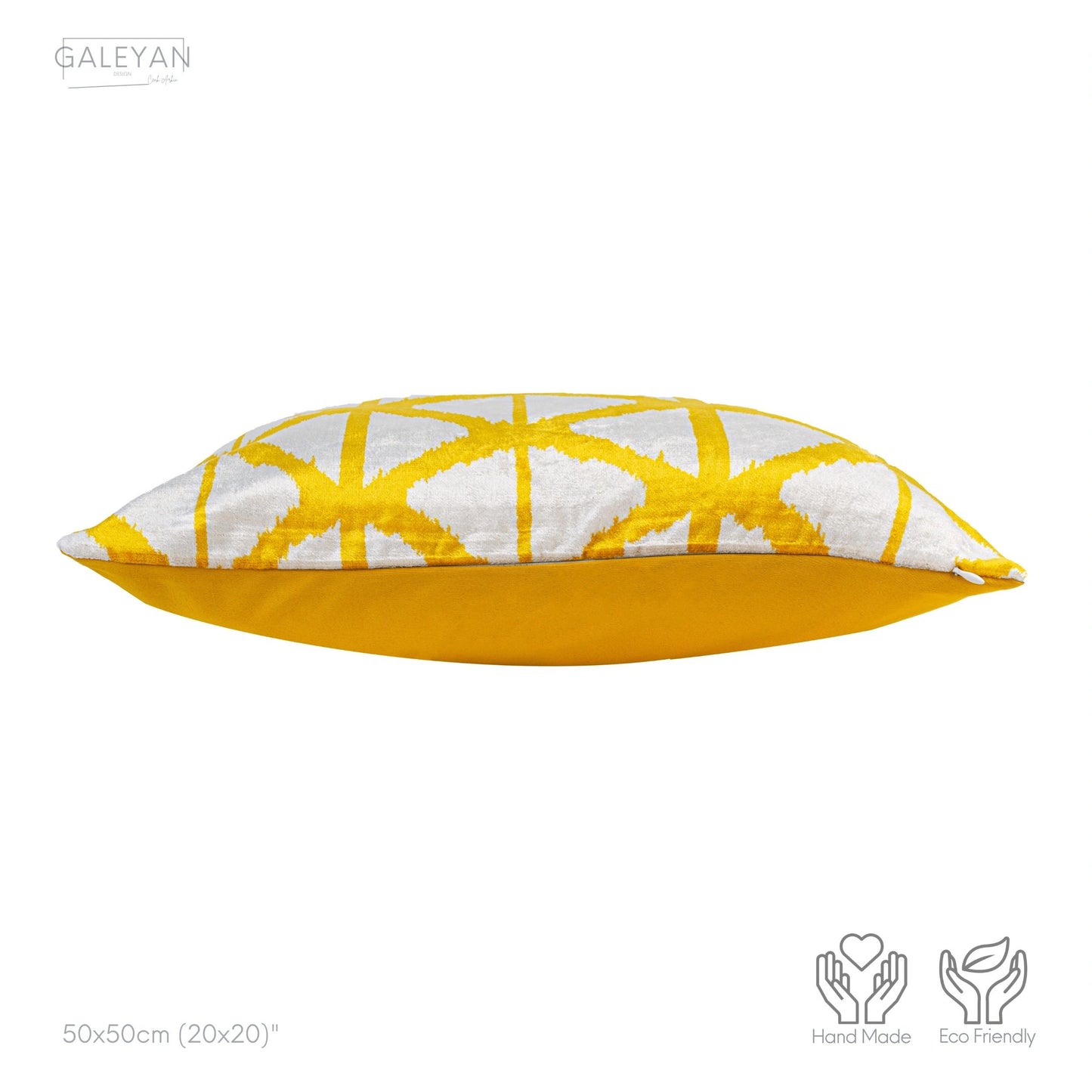Luxury handmade ikat velvet pillow cover Yellow & White