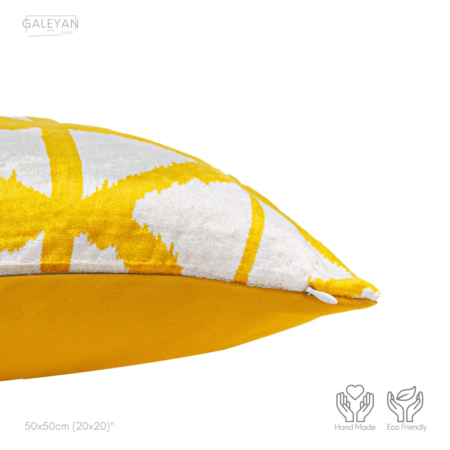 Luxury handmade ikat velvet pillow cover Yellow & White