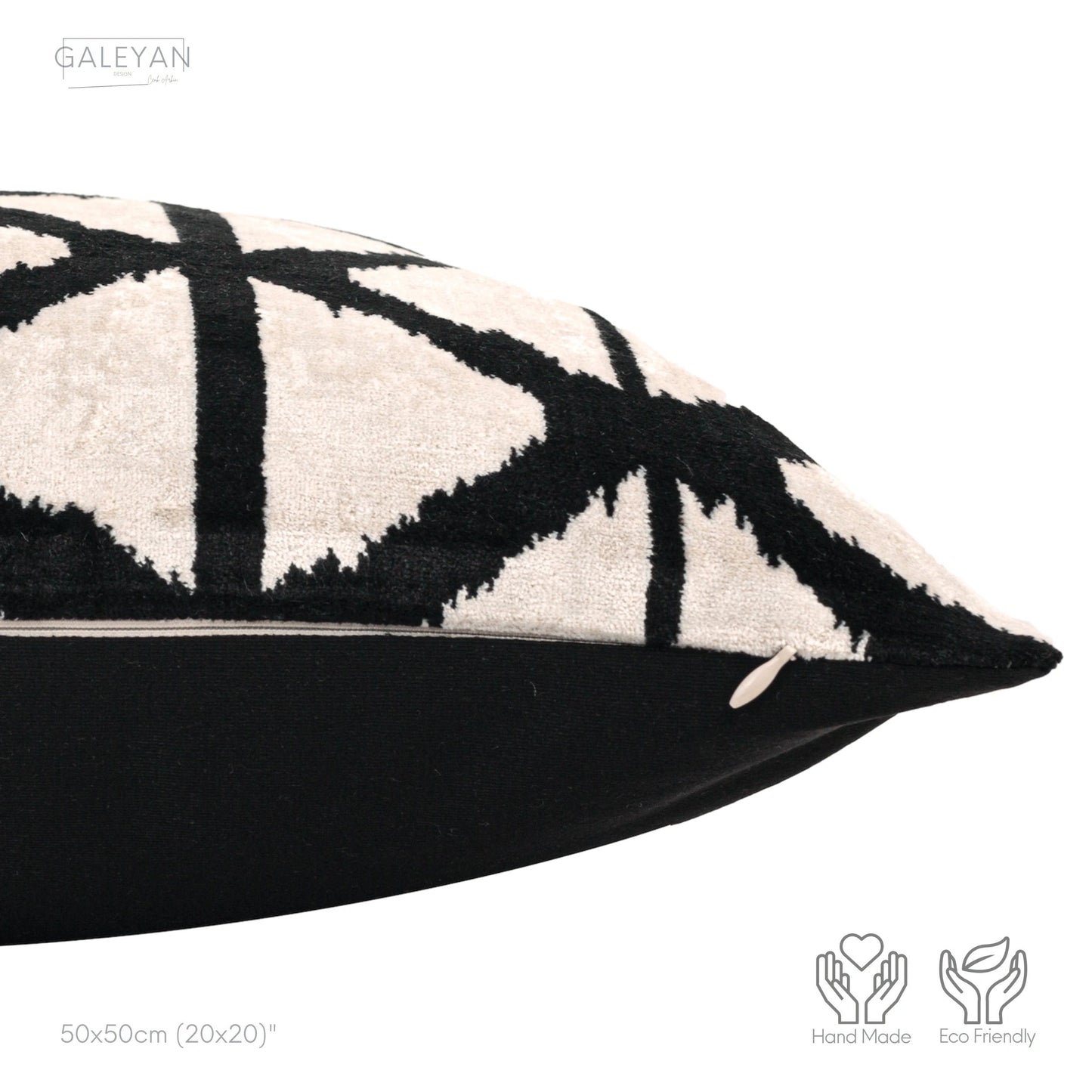 Luxury handmade ikat velvet pillow cover Black & White