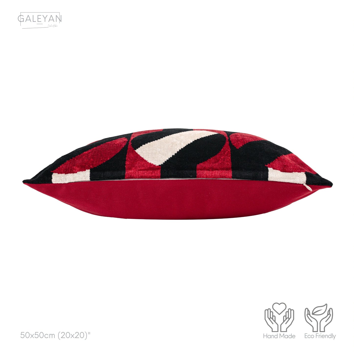 Luxury handmade ikat velvet pillow cover Black & White & Red