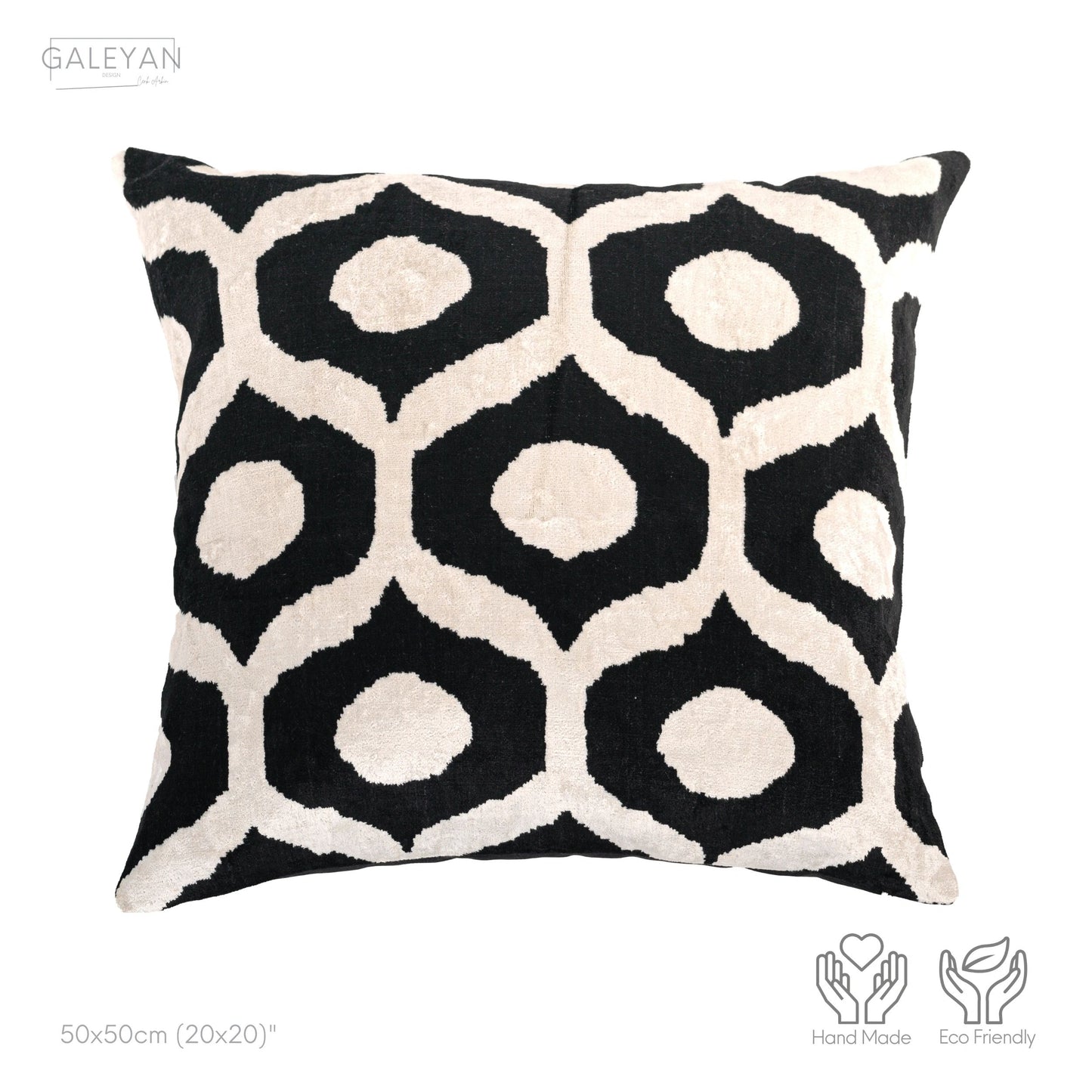 Luxury handmade ikat velvet pillow cover Black & White