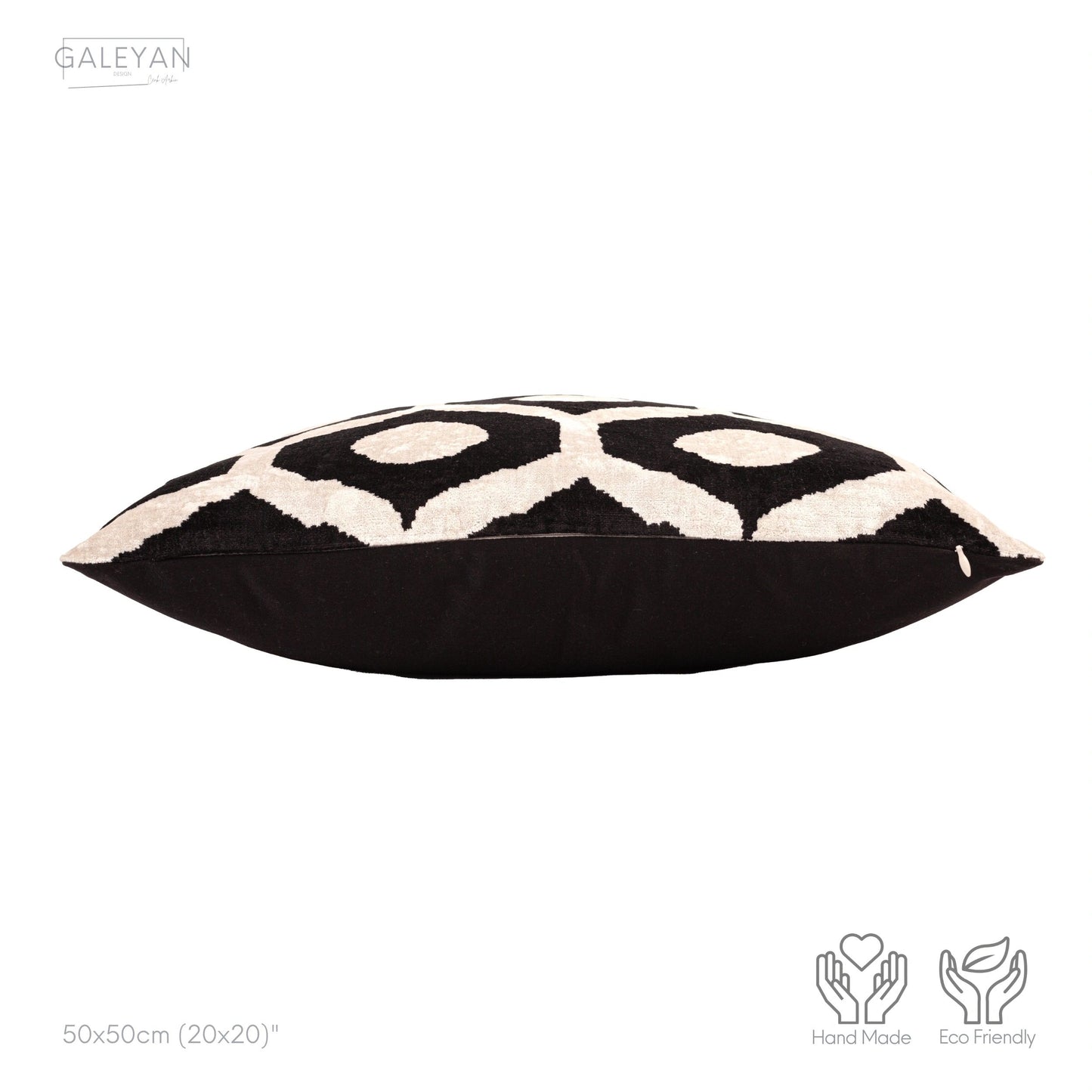 Luxury handmade ikat velvet pillow cover Black & White