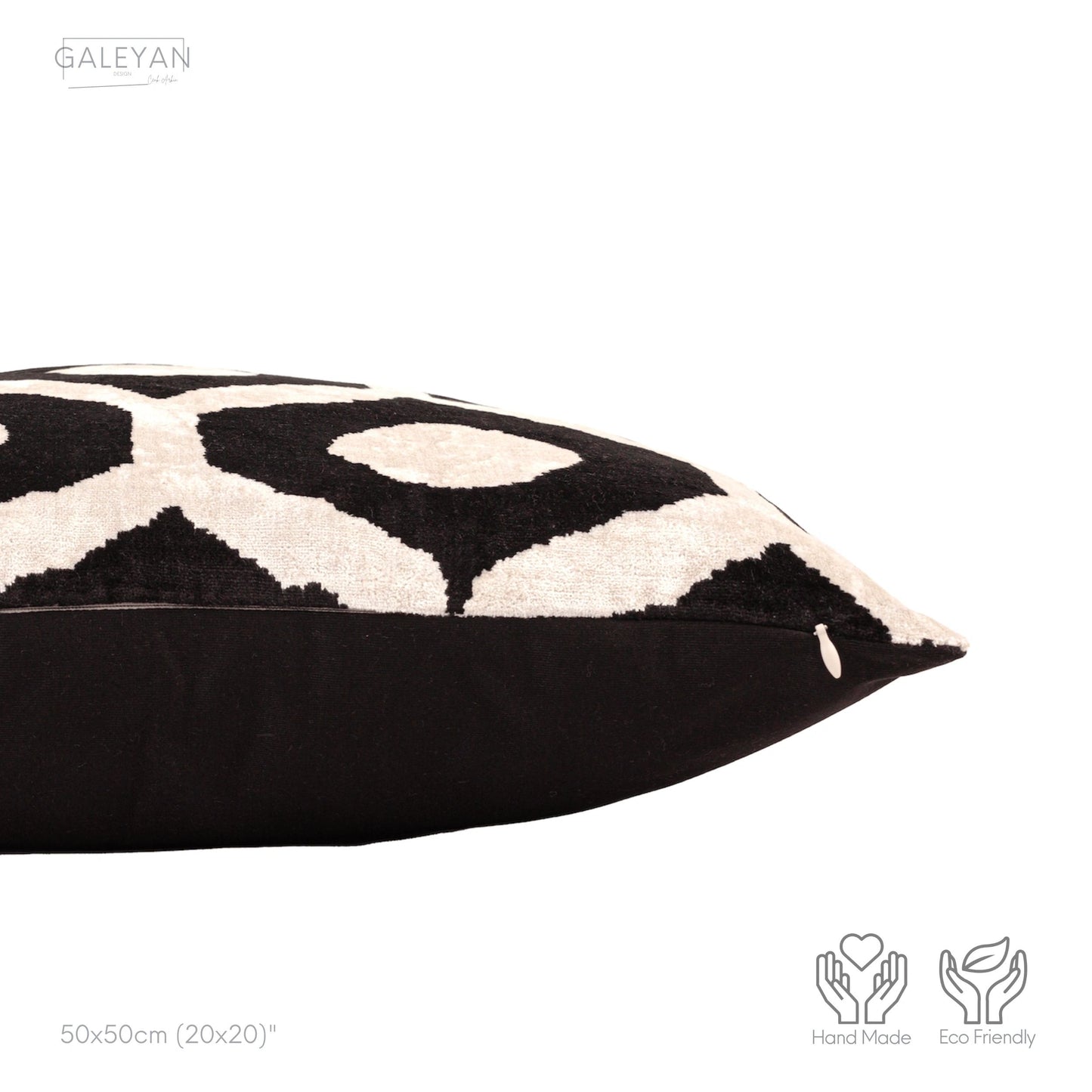 Luxury handmade ikat velvet pillow cover Black & White