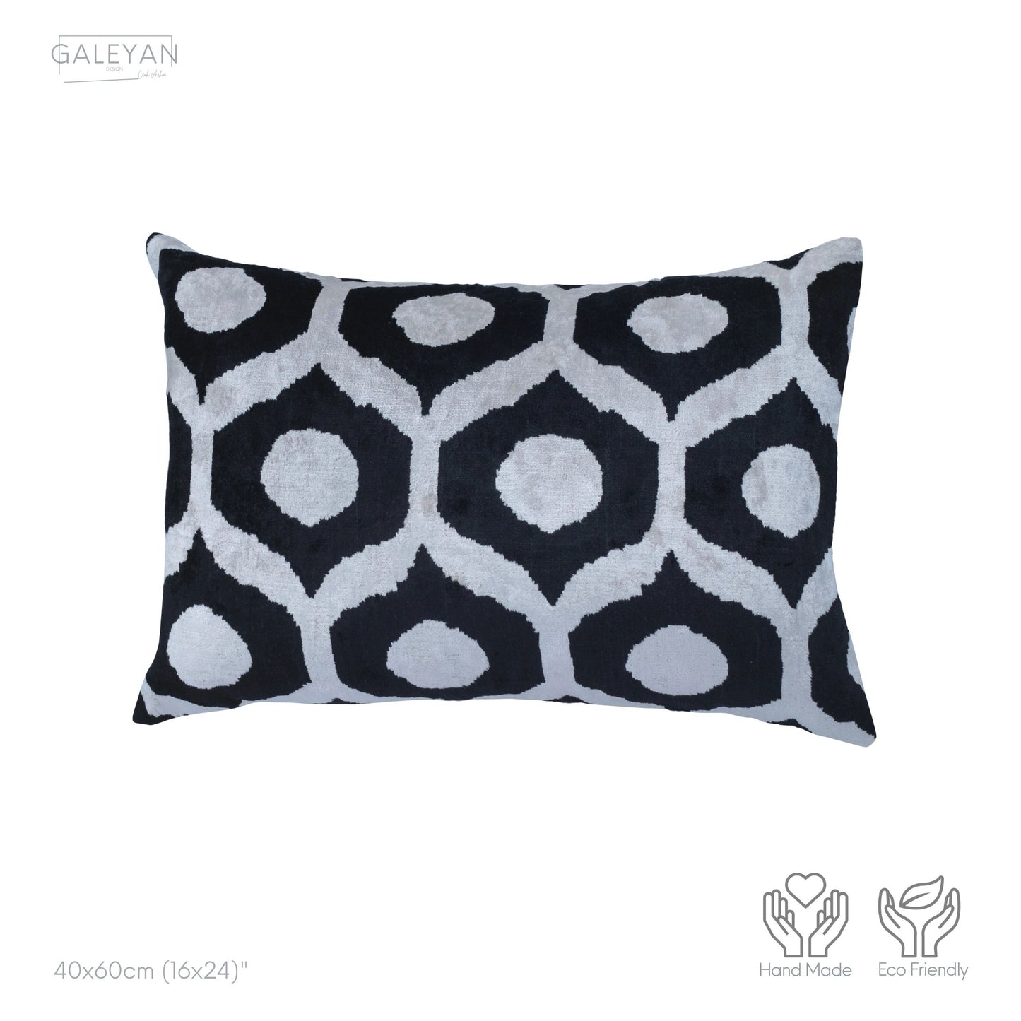 Luxury handmade ikat velvet pillow cover Black & White