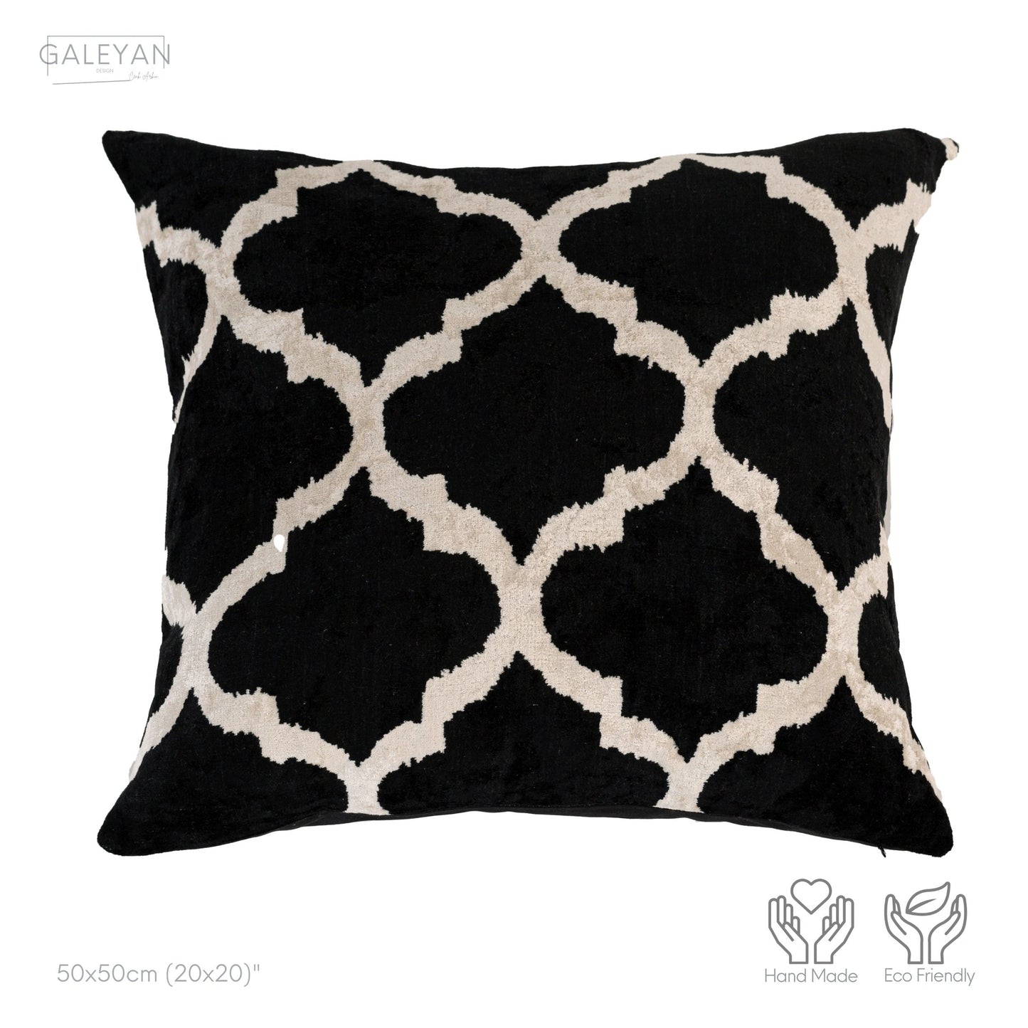 Luxury handmade ikat velvet pillow cover Black & White