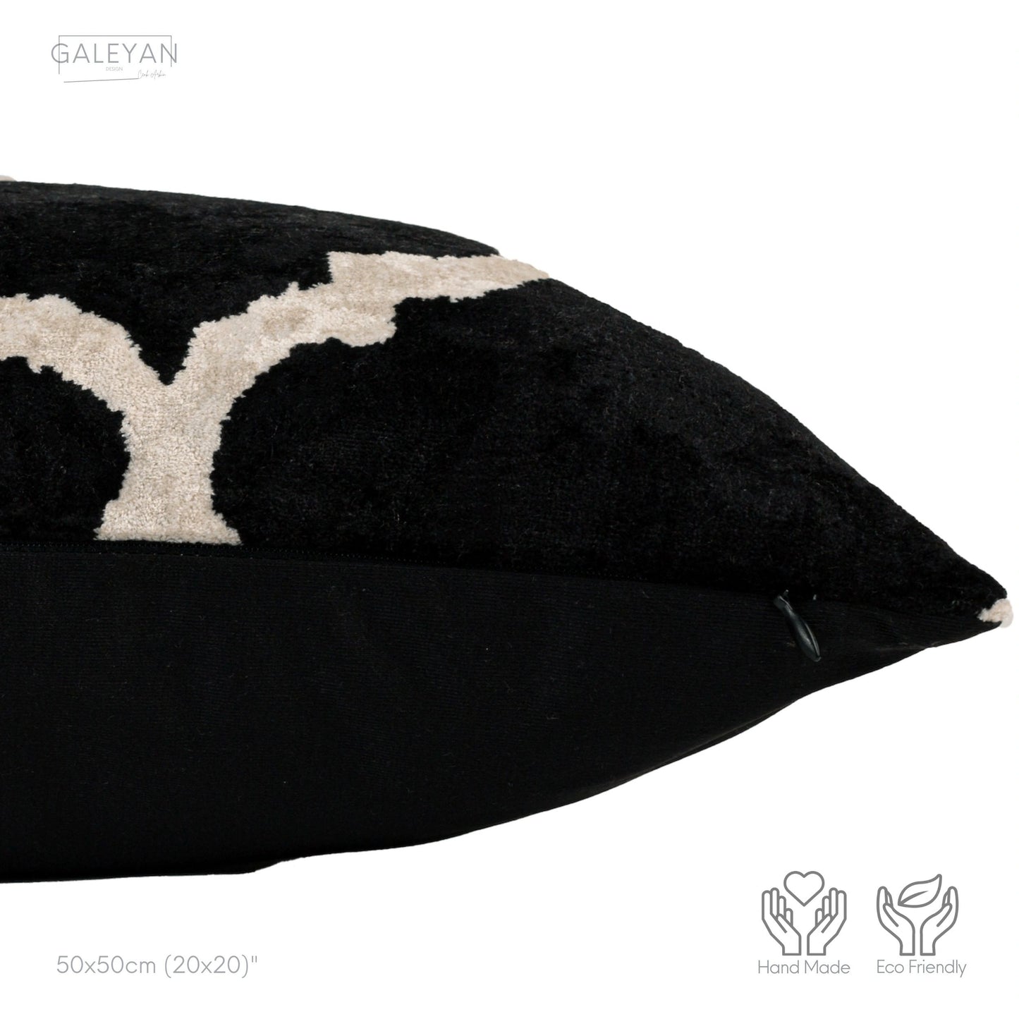 Luxury handmade ikat velvet pillow cover Black & White
