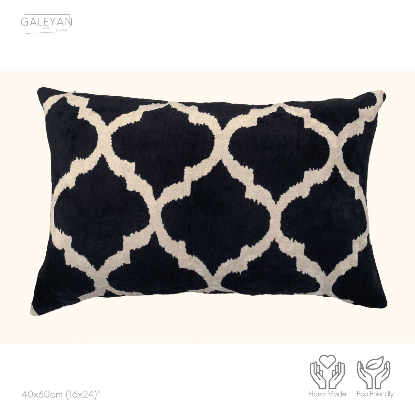 Luxury handmade ikat velvet pillow cover Black & White