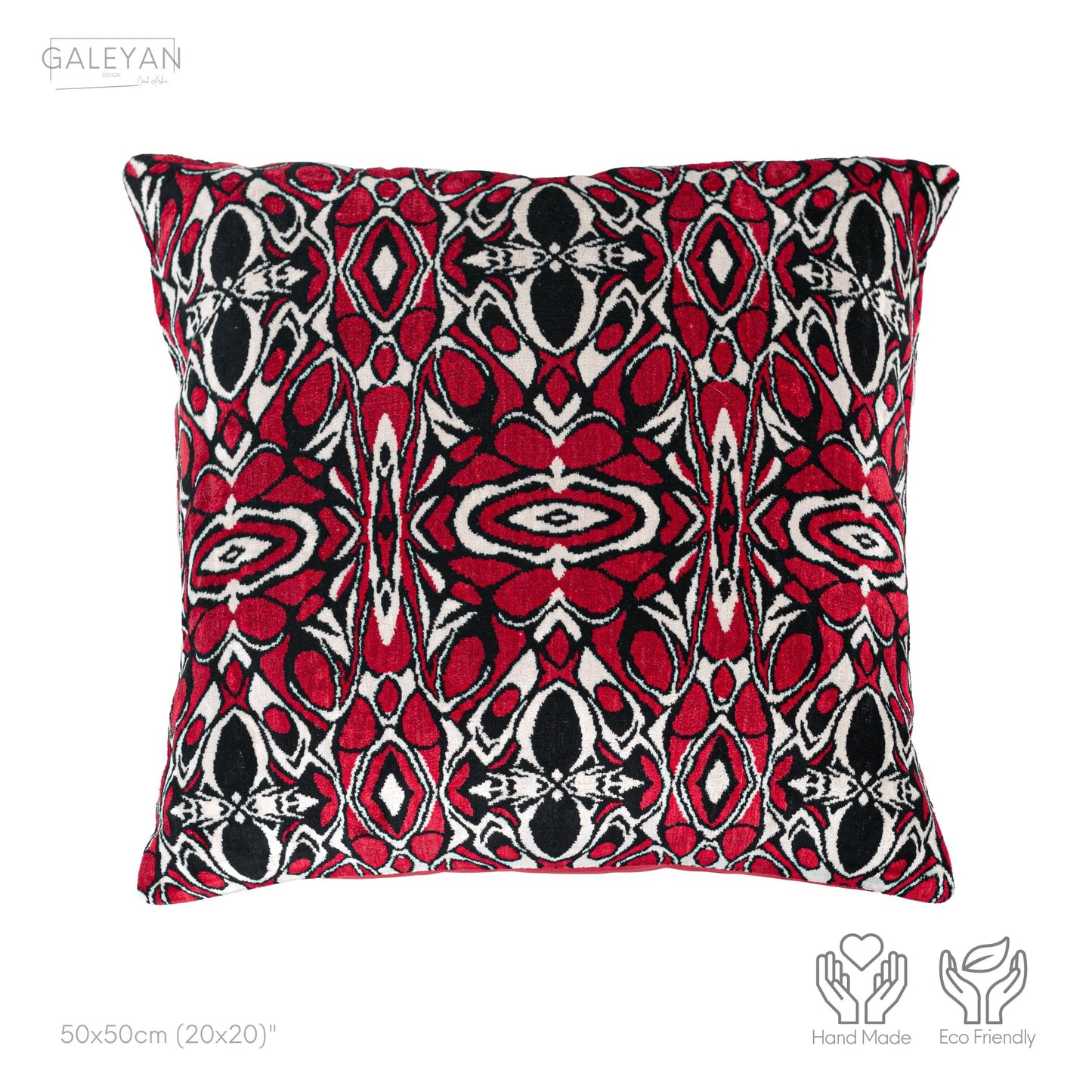 Luxury handmade ikat velvet pillow cover Black & White & Red