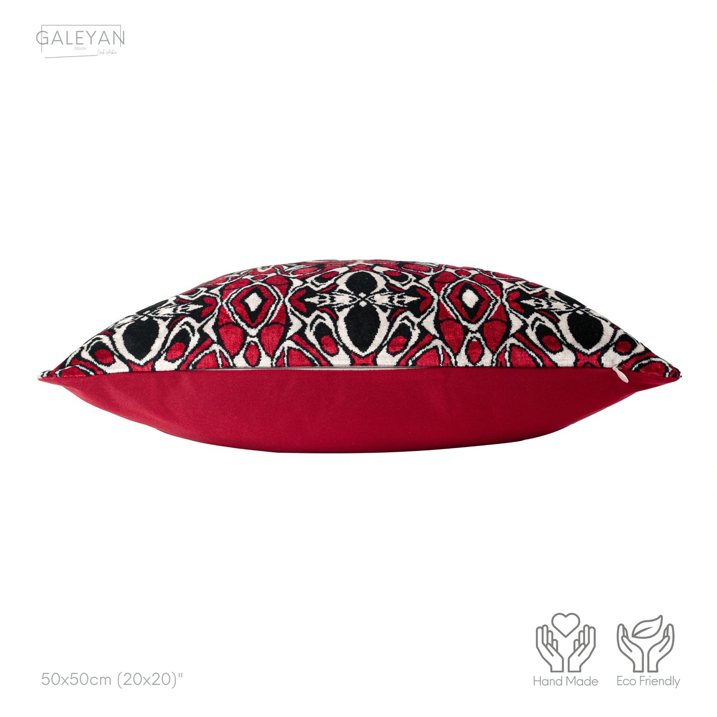 Luxury handmade ikat velvet pillow cover Black & White & Red