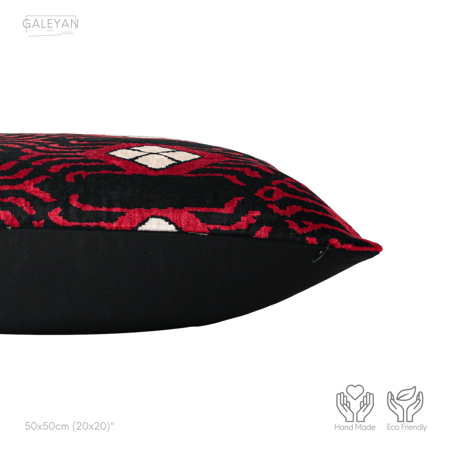 Luxury handmade ikat velvet pillow cover Black & White & Red
