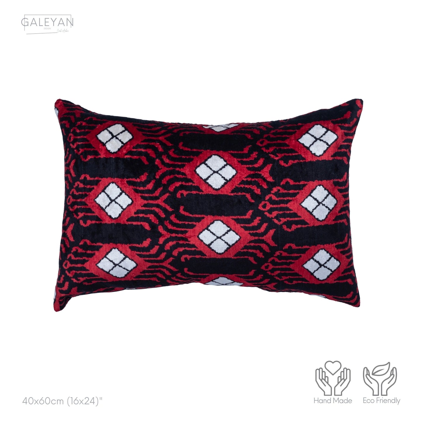 Luxury handmade ikat velvet pillow cover Black & White & Red