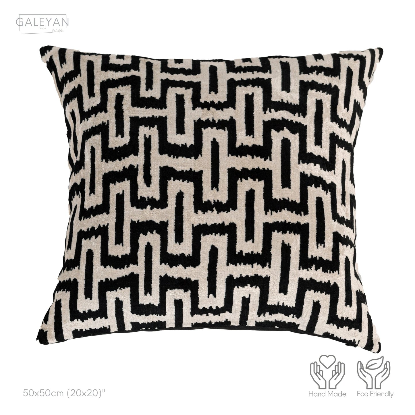 Luxury handmade ikat velvet pillow cover Black & White