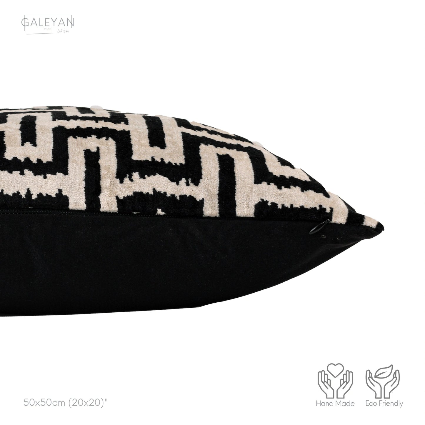 Luxury handmade ikat velvet pillow cover Black & White