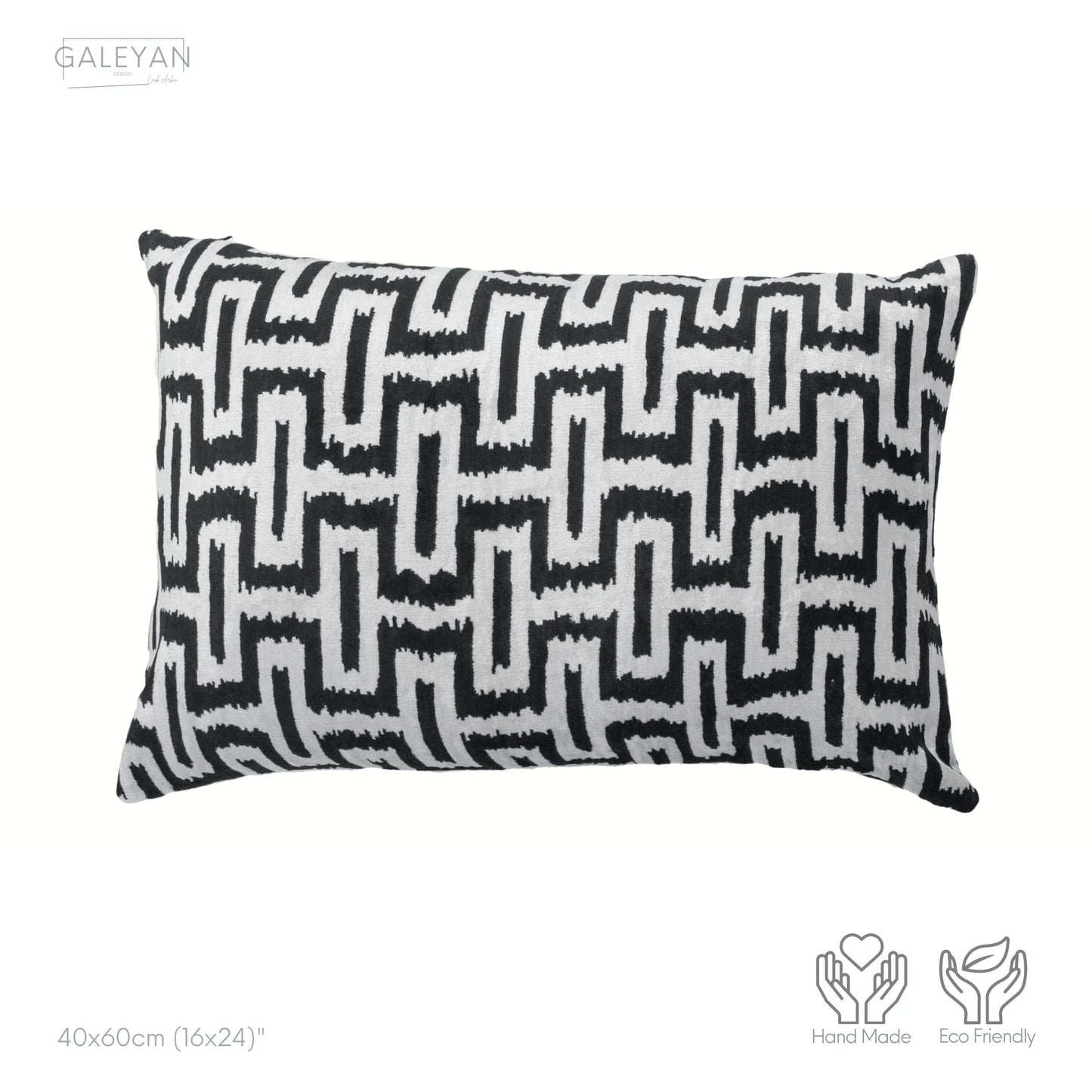 Luxury handmade ikat velvet pillow cover Black & White