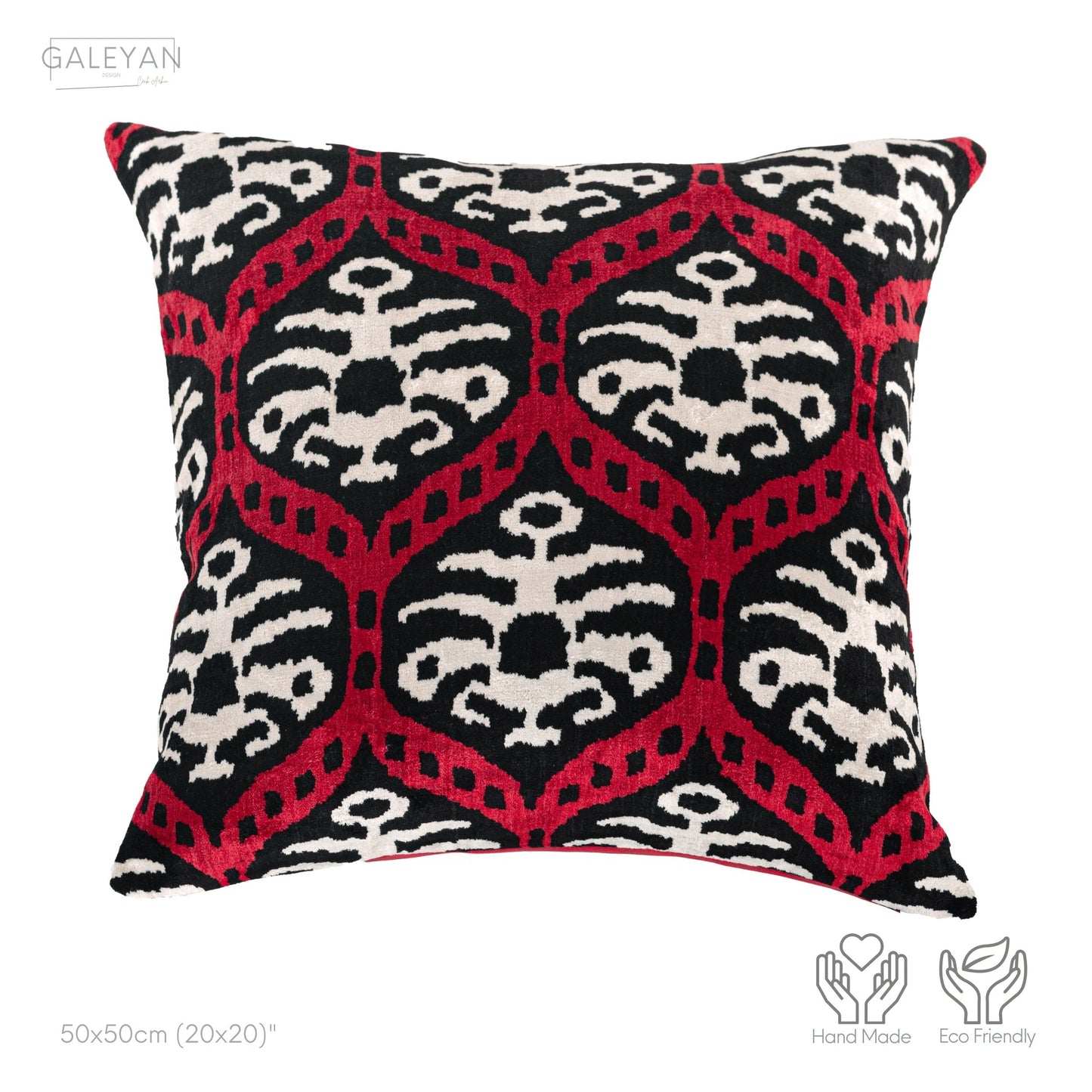 Luxury handmade ikat velvet pillow cover Black & White & Red