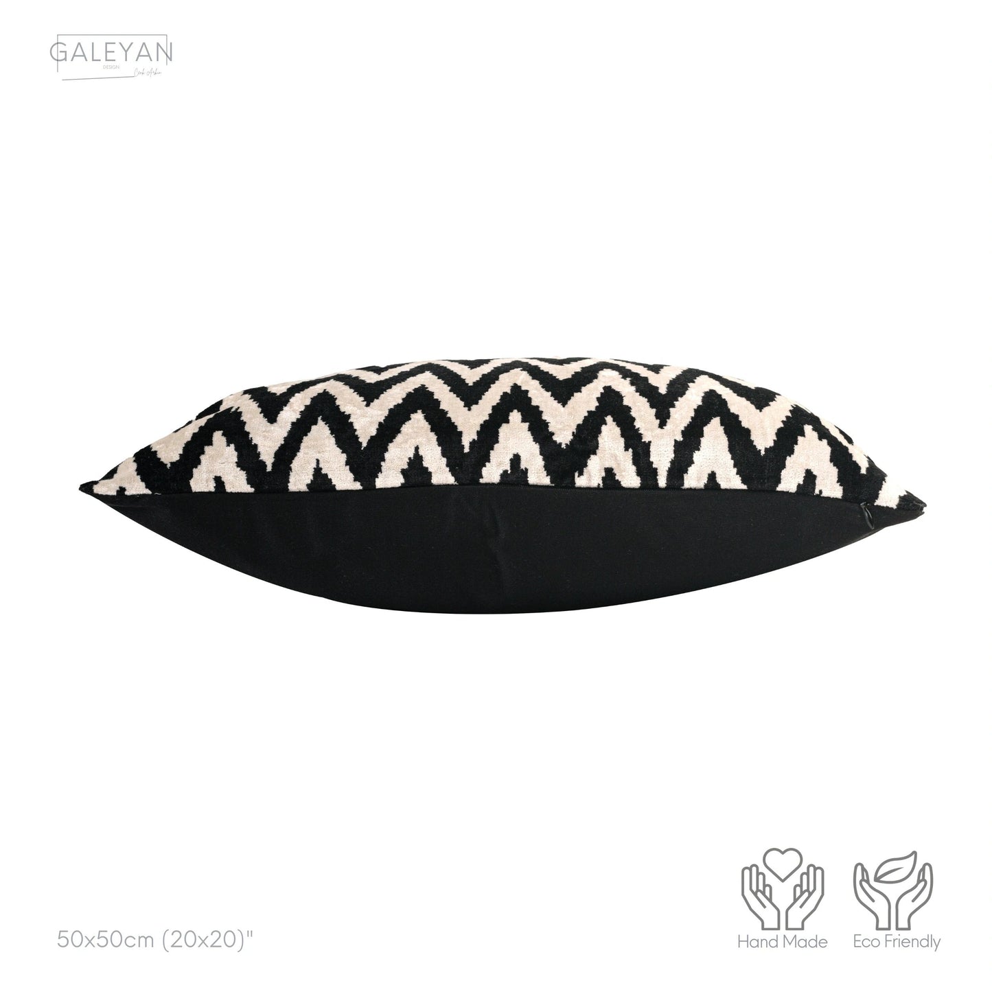 Luxury handmade ikat velvet pillow cover Black & White