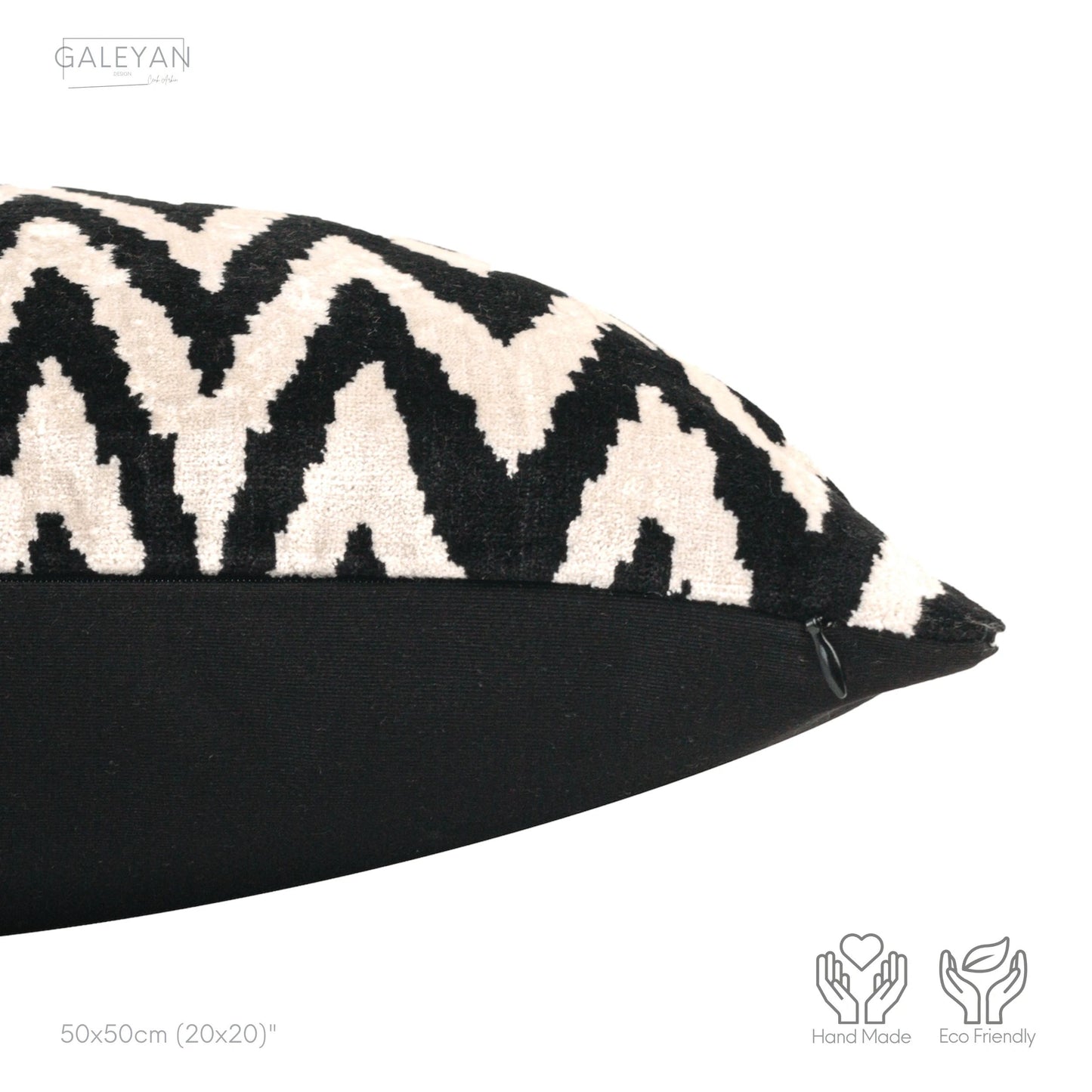 Luxury handmade ikat velvet pillow cover Black & White