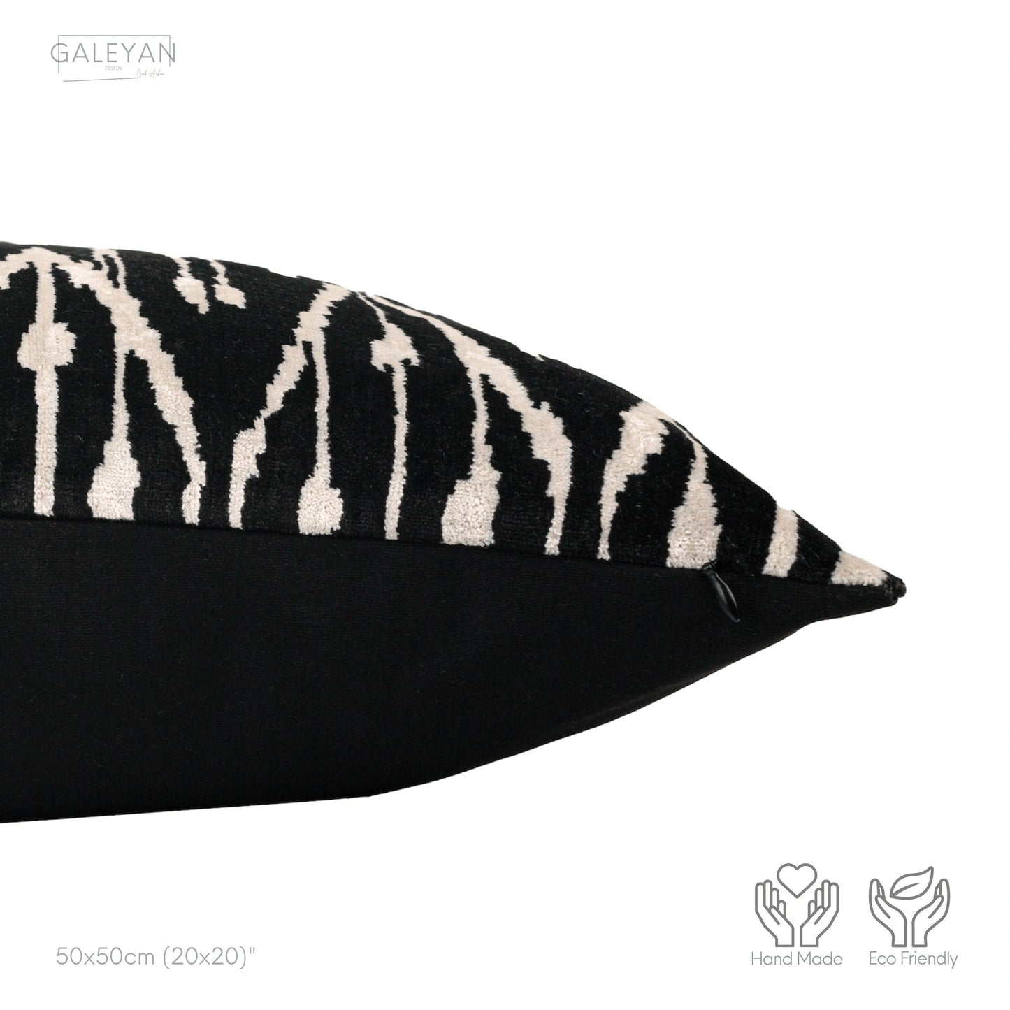 Luxury handmade ikat velvet pillow cover White & Black