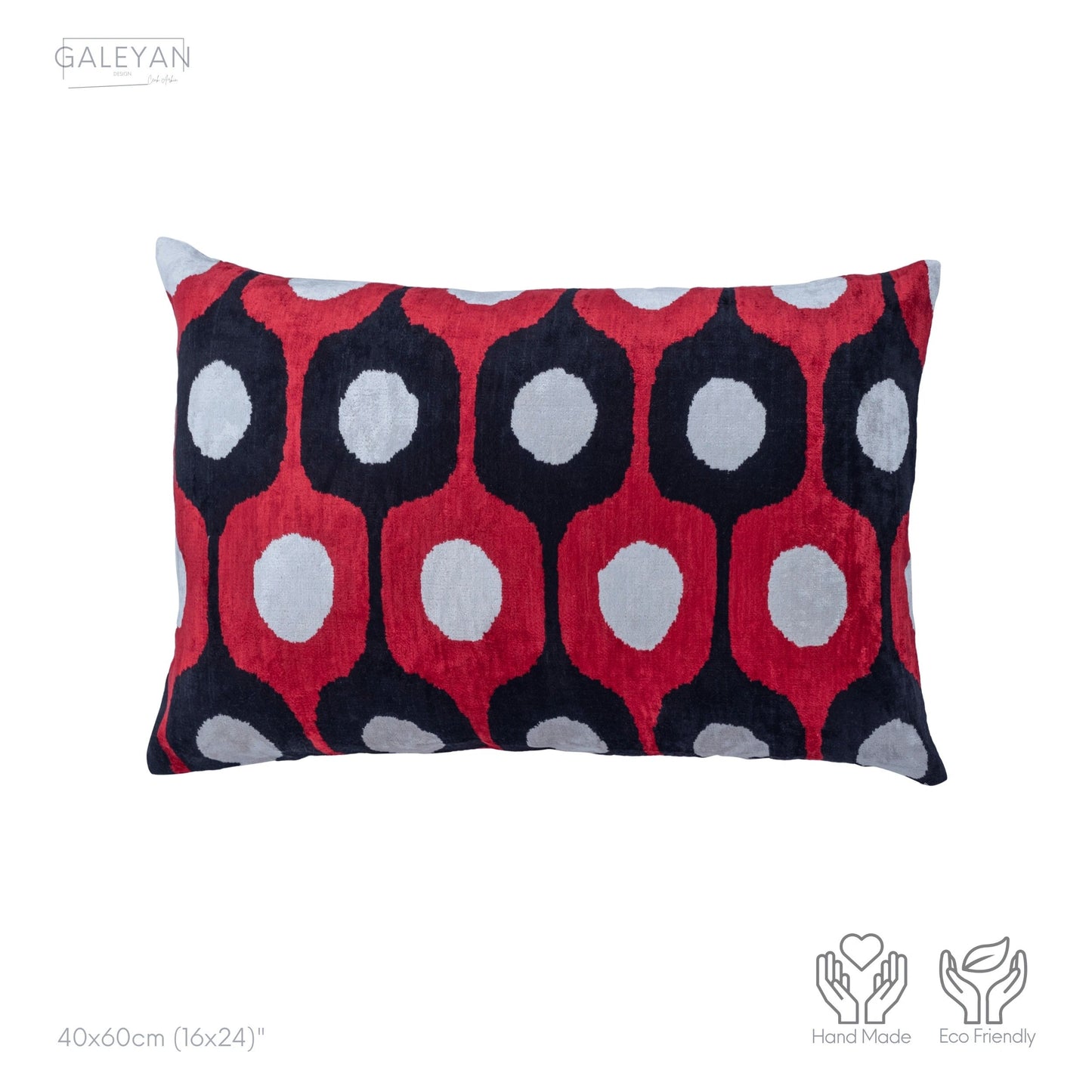 Luxury handmade ikat velvet pillow cover White & Black & Red