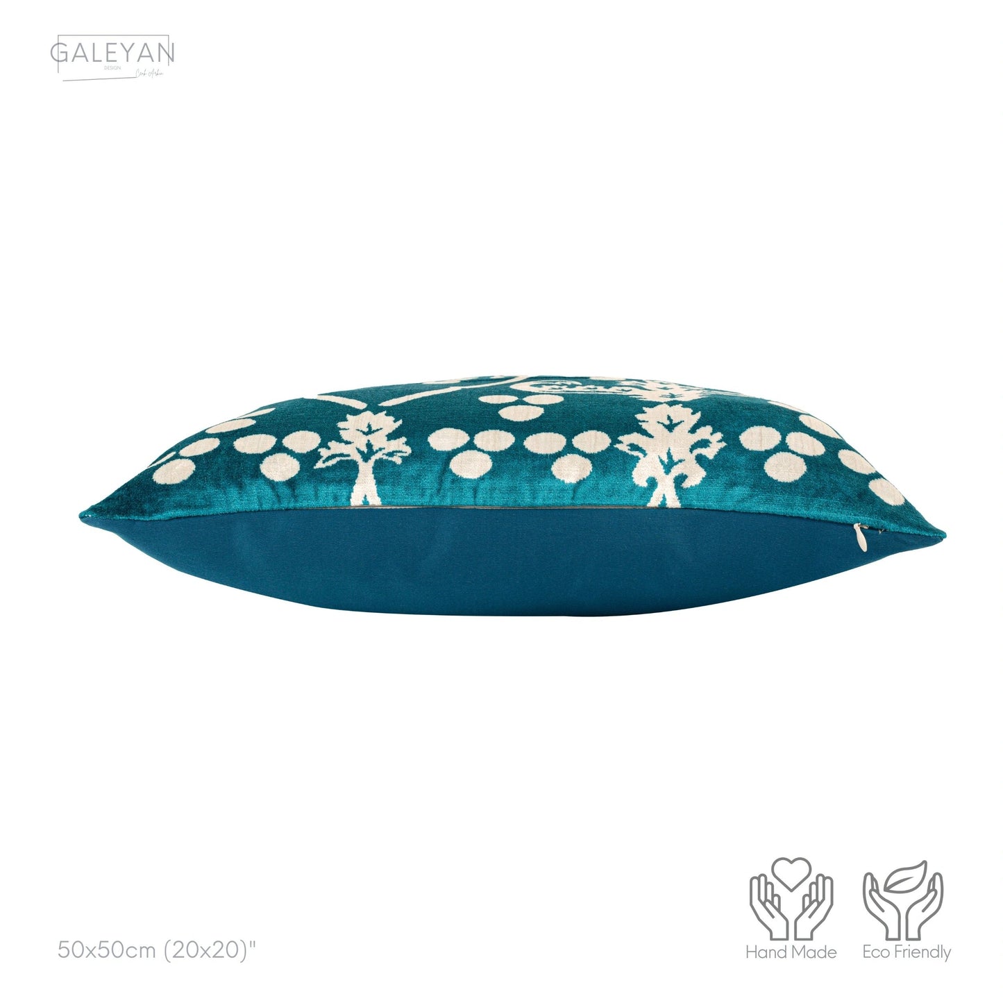 Luxury handmade ikat velvet pillow cover Turquoise Blue & White