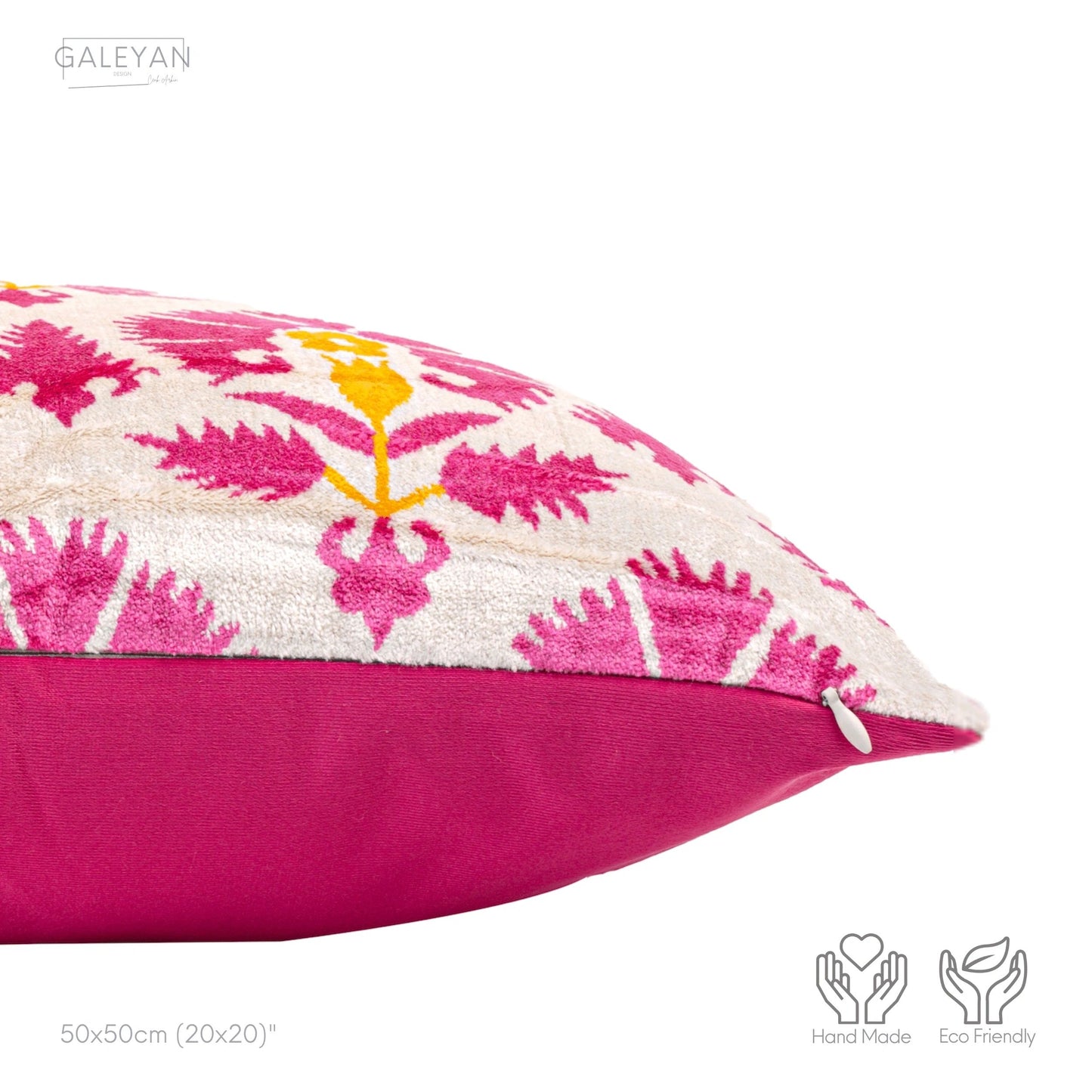Luxury handmade ikat velvet pillow cover Pink & Orange & White