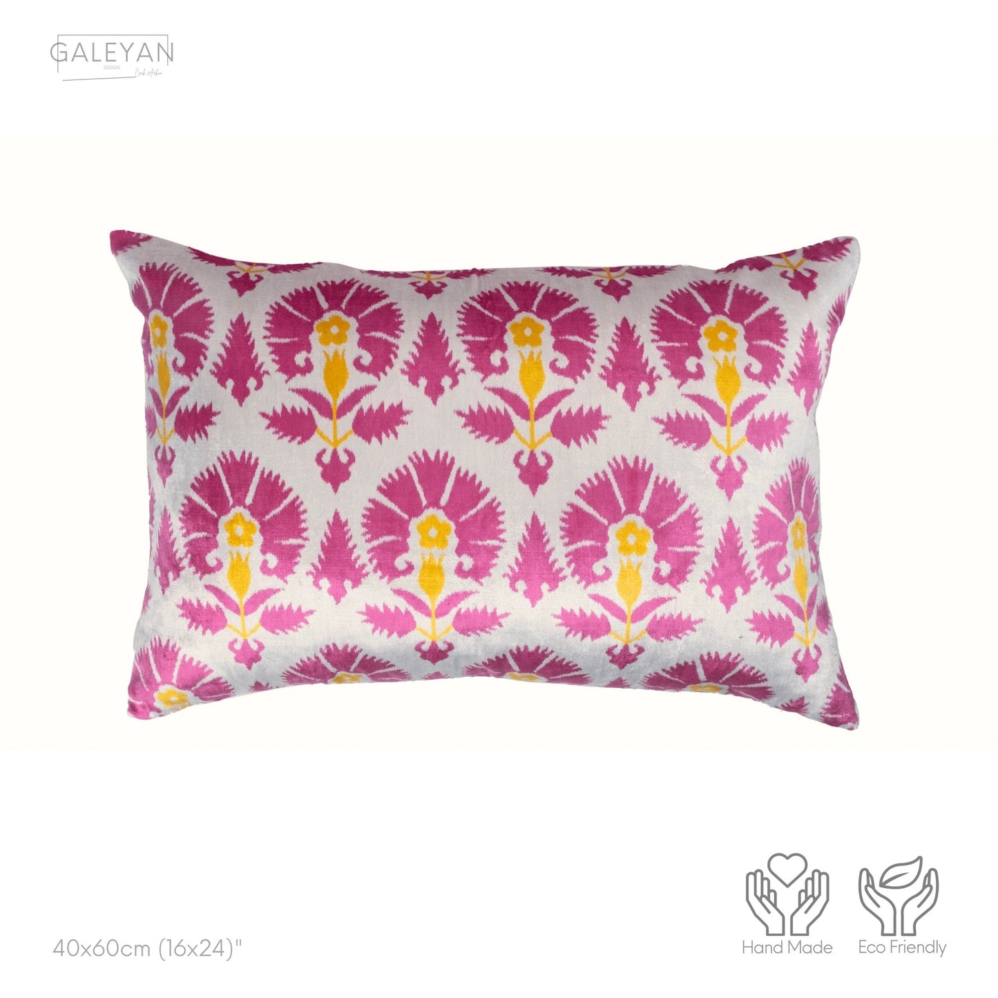 Luxury handmade ikat velvet pillow cover Pink & Orange & White