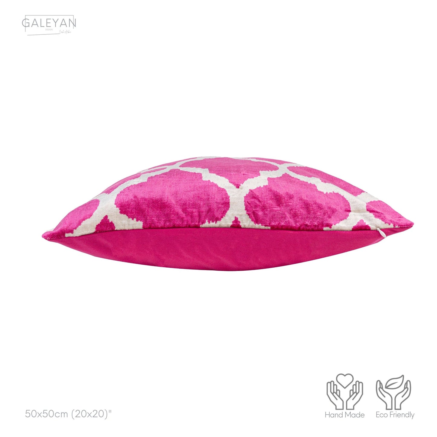 Luxury handmade ikat velvet pillow cover Pink & White