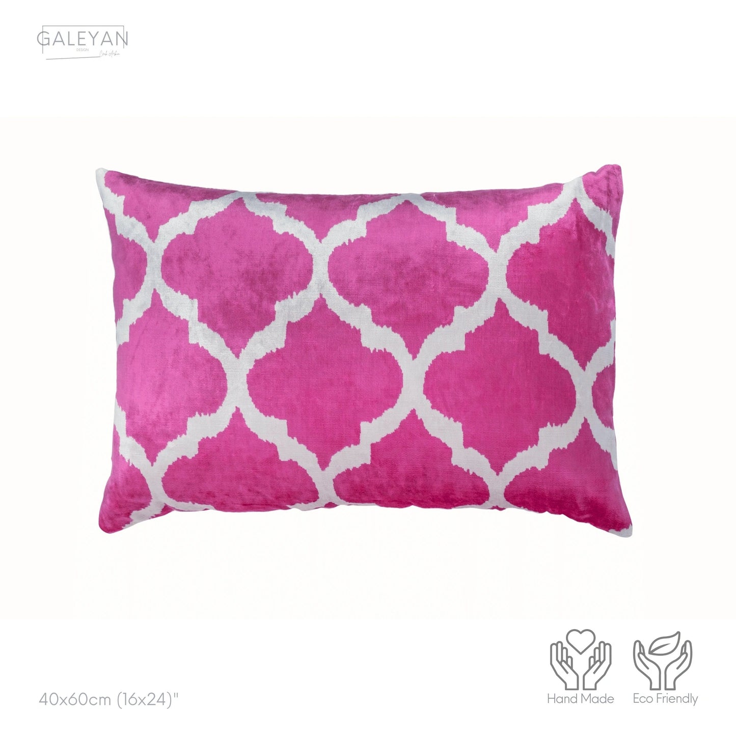 Luxury handmade ikat velvet pillow cover Pink & White