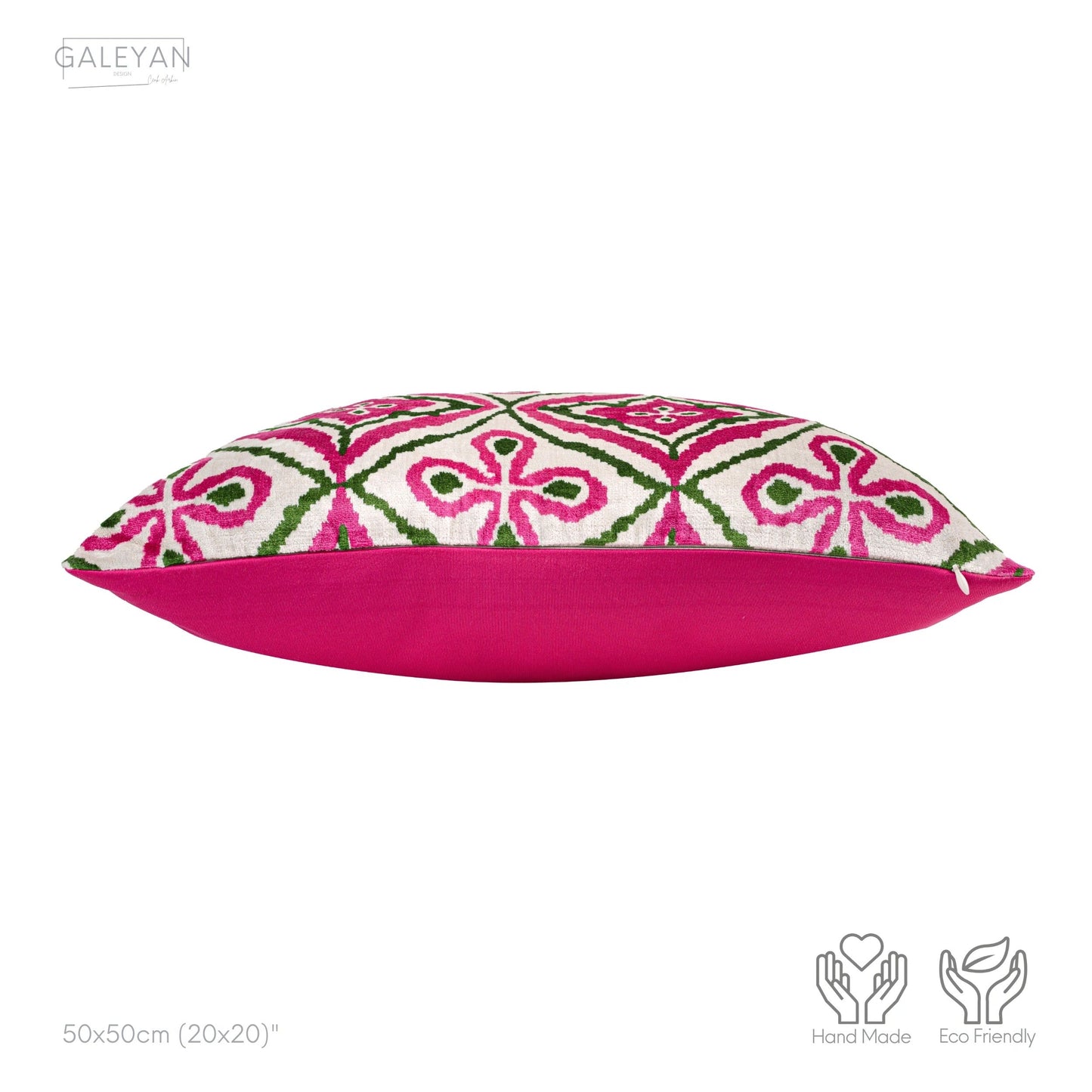 Luxury handmade ikat velvet pillow cover Pink & Green & White
