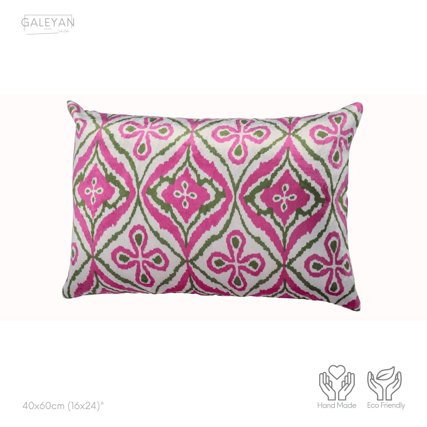 Luxury handmade ikat velvet pillow cover Pink & Green & White