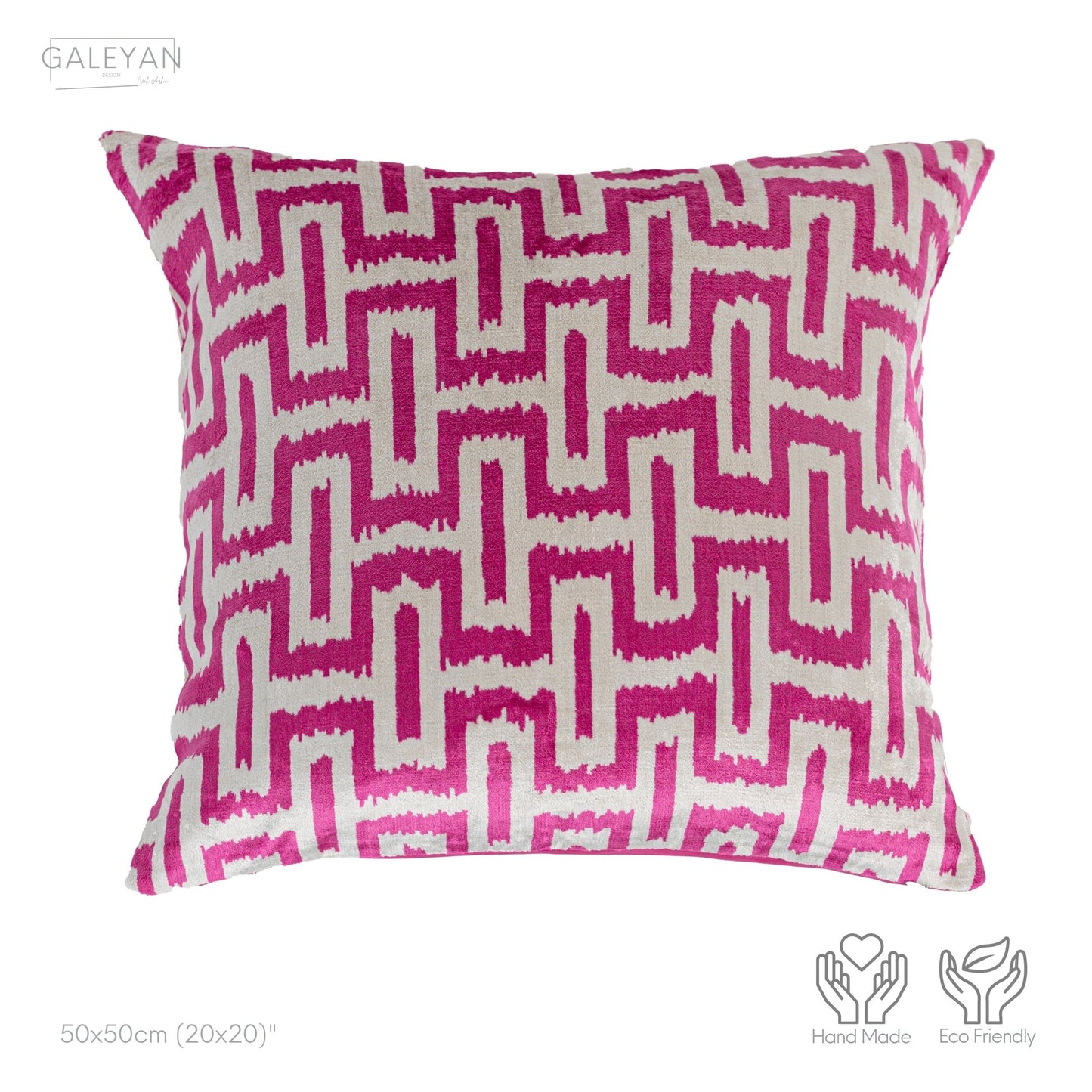Luxury handmade ikat velvet pillow cover Pink & White