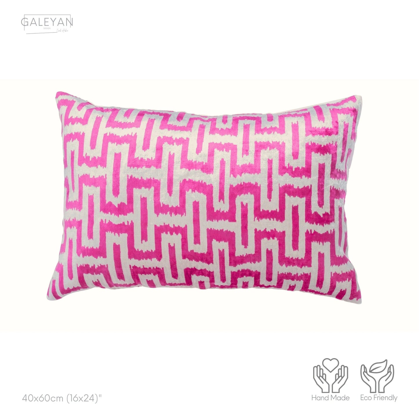 Luxury handmade ikat velvet pillow cover Pink & White