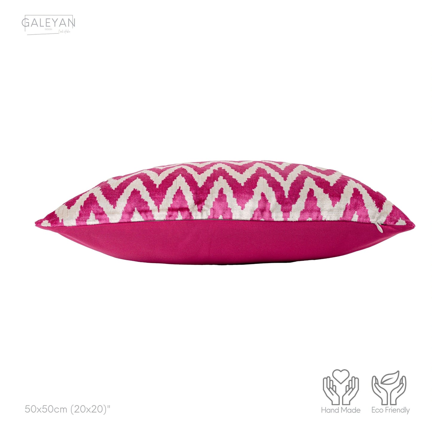 Luxury handmade ikat velvet pillow cover Pink & White