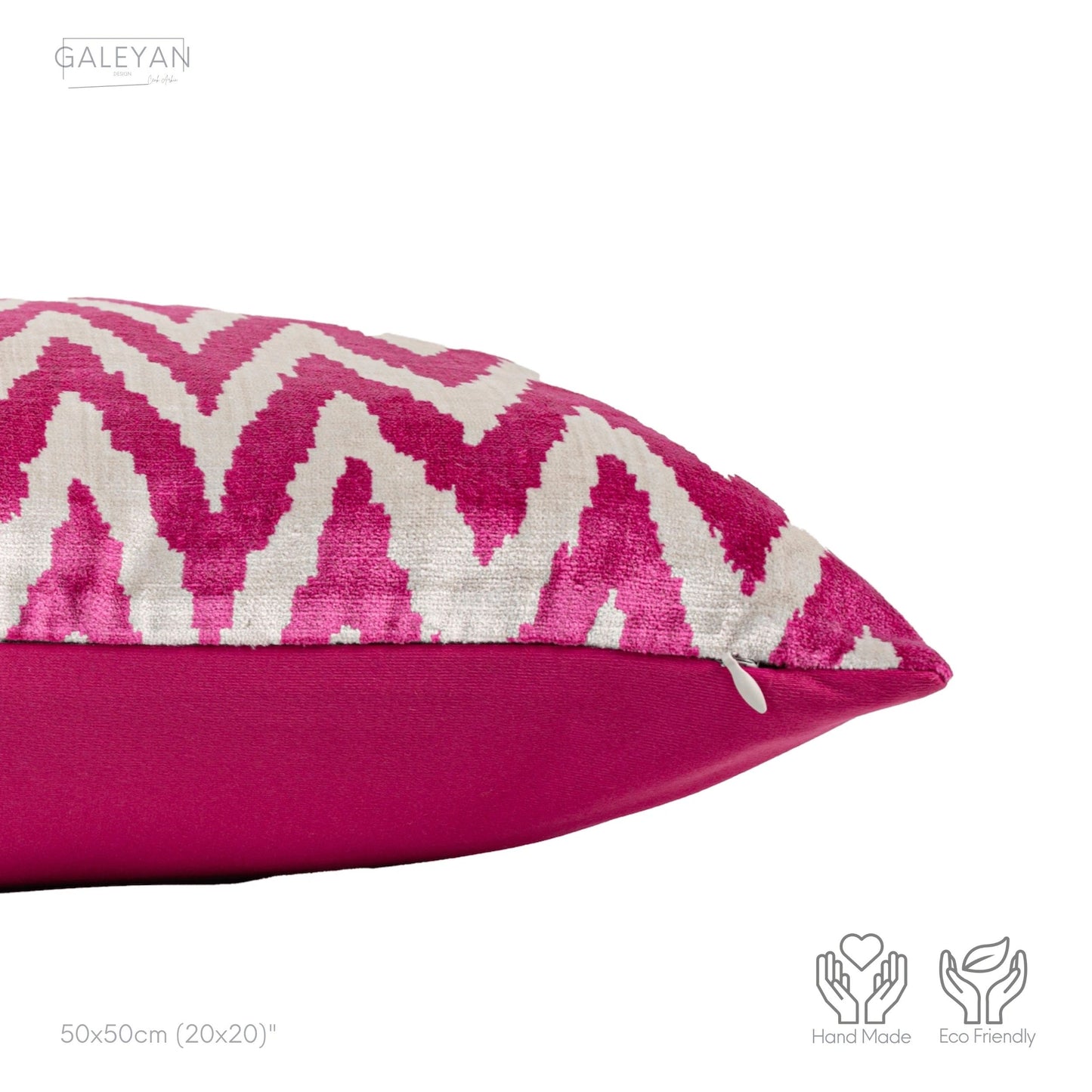Luxury handmade ikat velvet pillow cover Pink & White